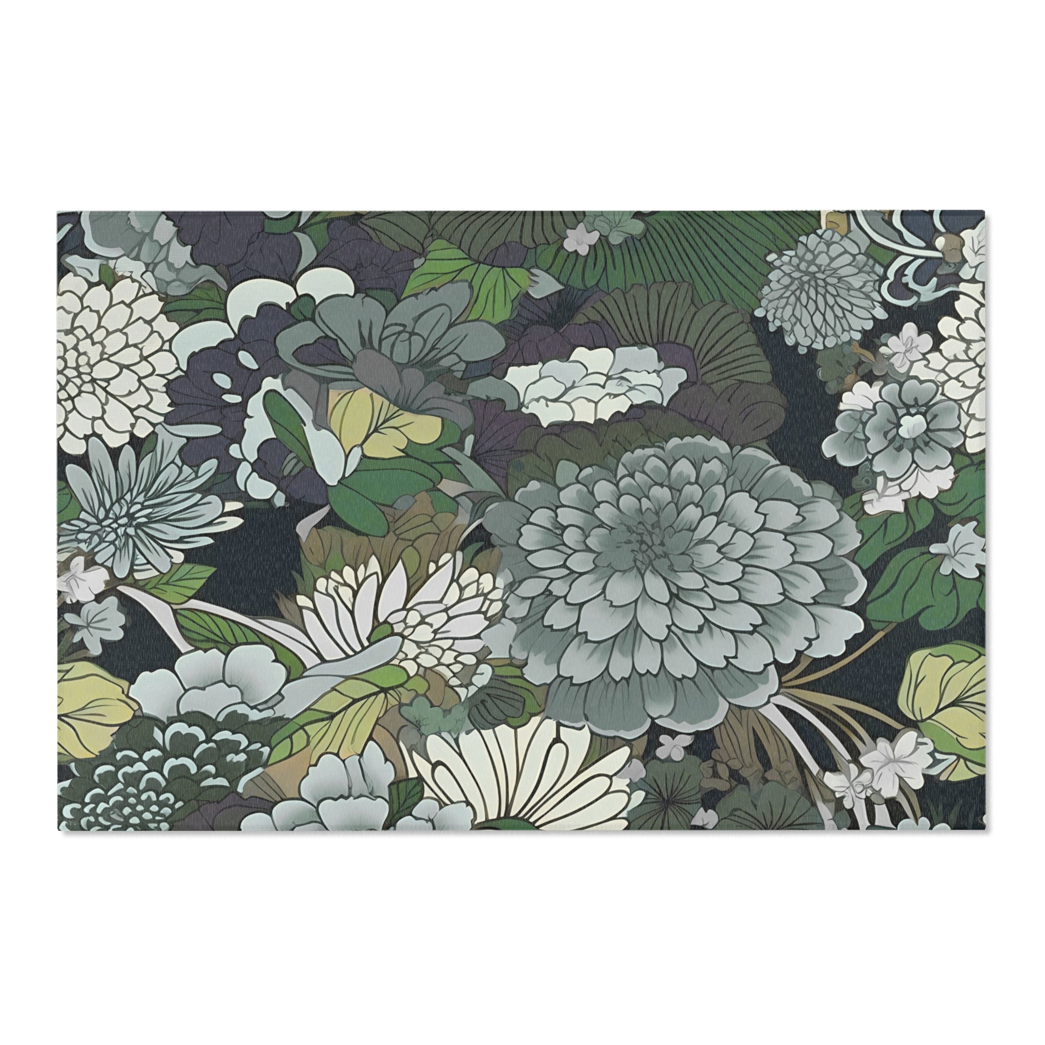 Abstract Floral Area Rug | Green Botanical Living Room Rug