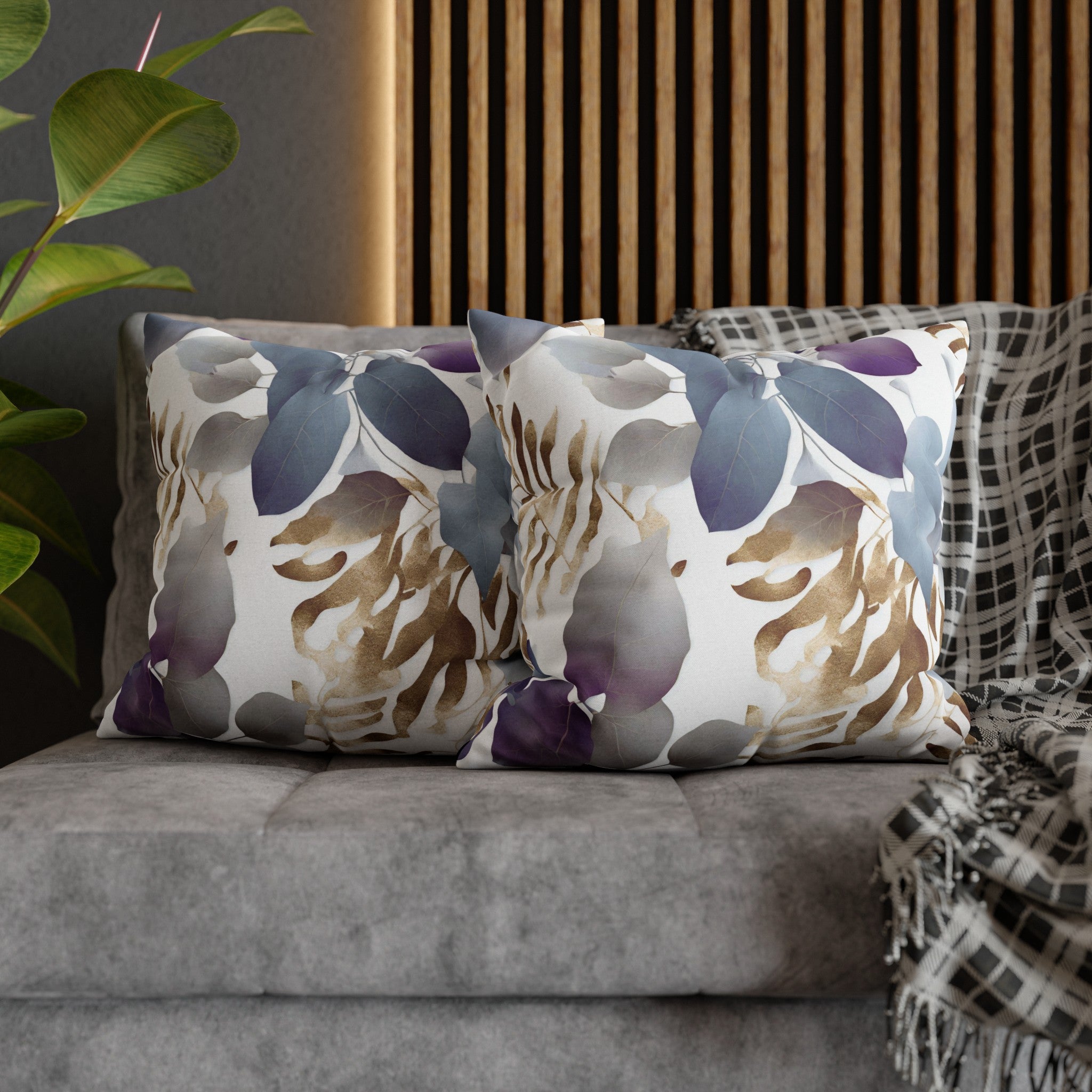 Floral Pillow Cover | Tropical Eucalyptus Leaves, Blue Purple White