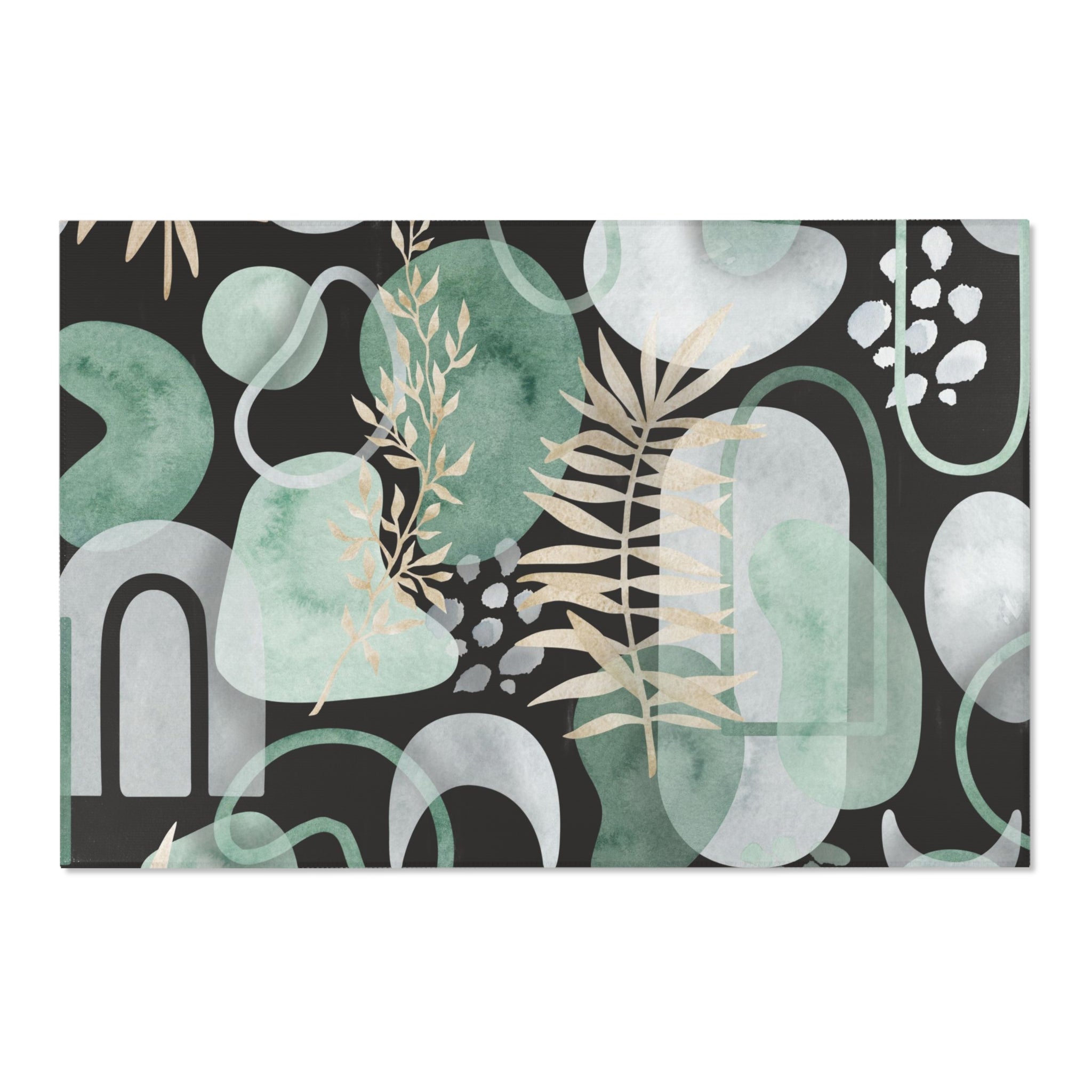 Abstract Floral Area Rug | Sage Green, Black Boho Rug