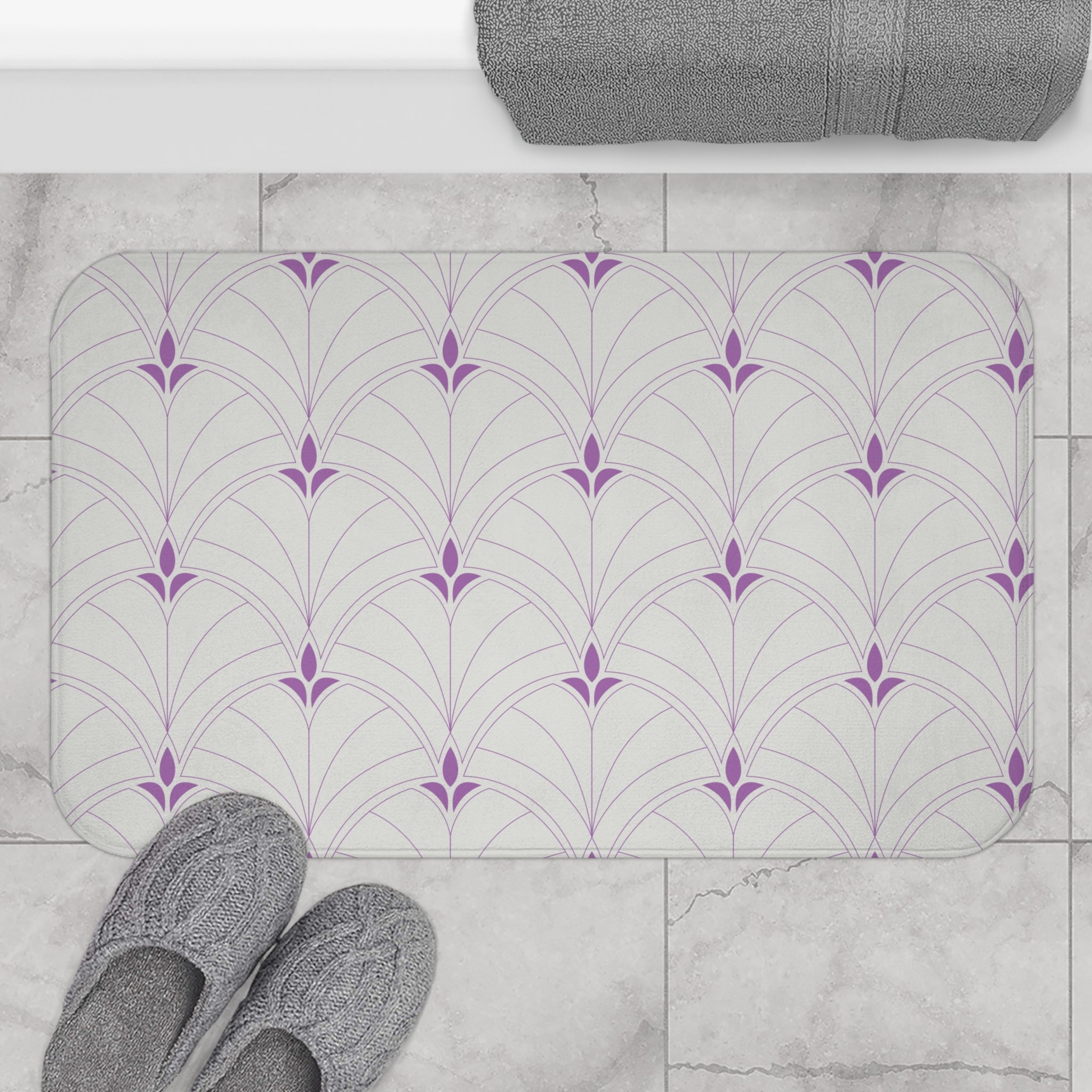 Art Deco Kitchen, Bath Mat | Grey Purple