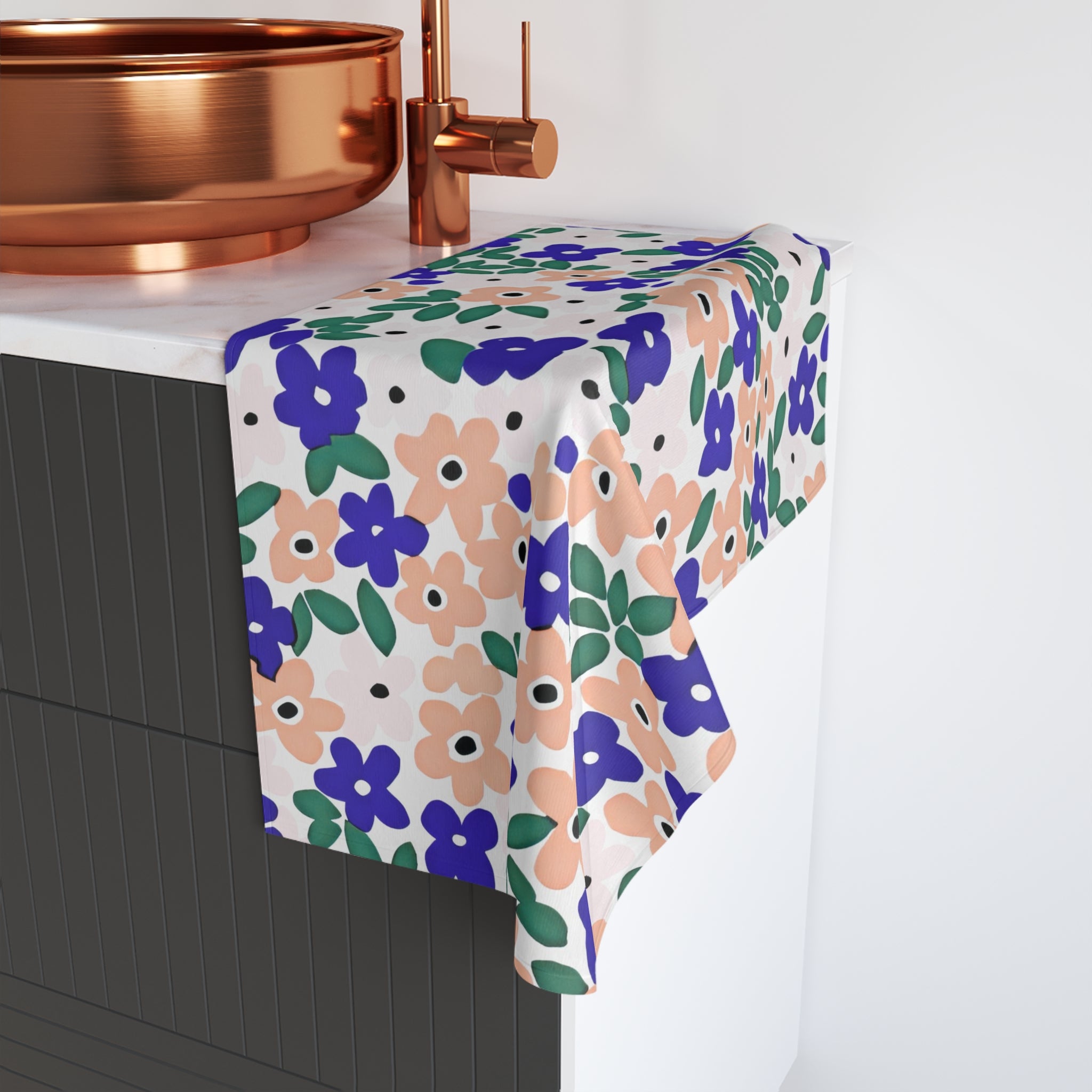 Kitchen, Bath Hand Towel | Floral Blue, Green, Blush Beige Pink Cute