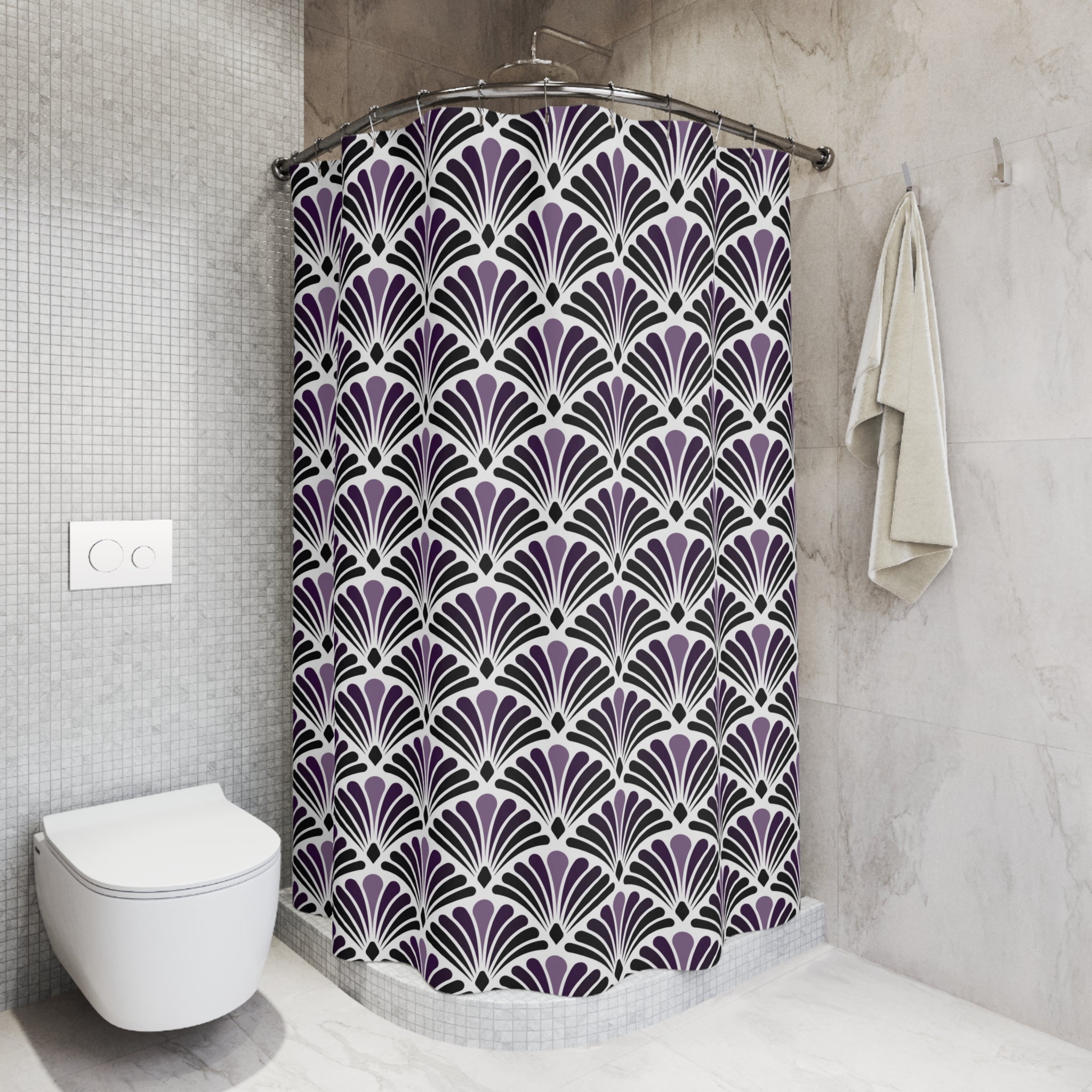 Boho Art Deco Shower Curtain | Purple White Art Nouveau
