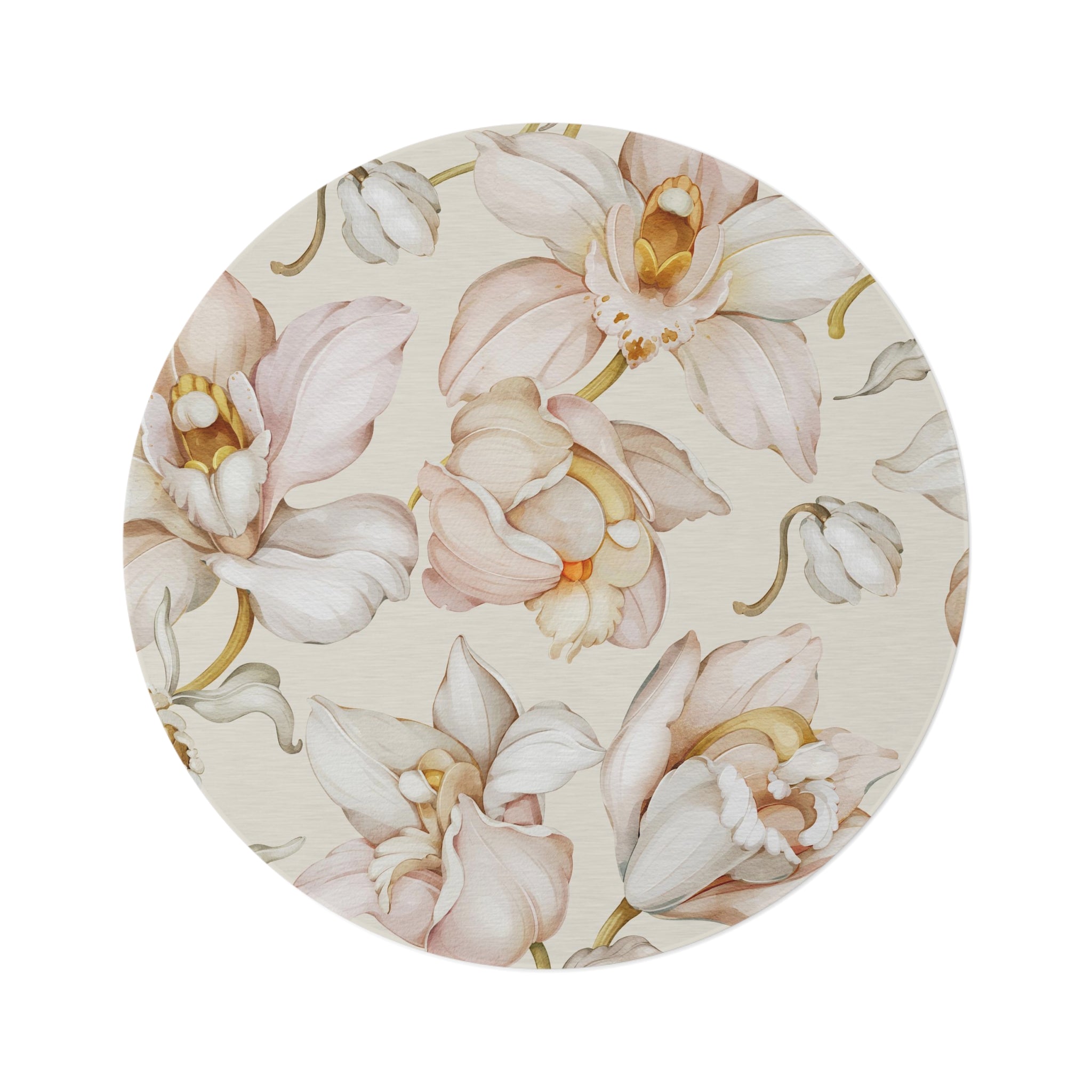 Round Area Rug | Blush Beige Orchid Floral