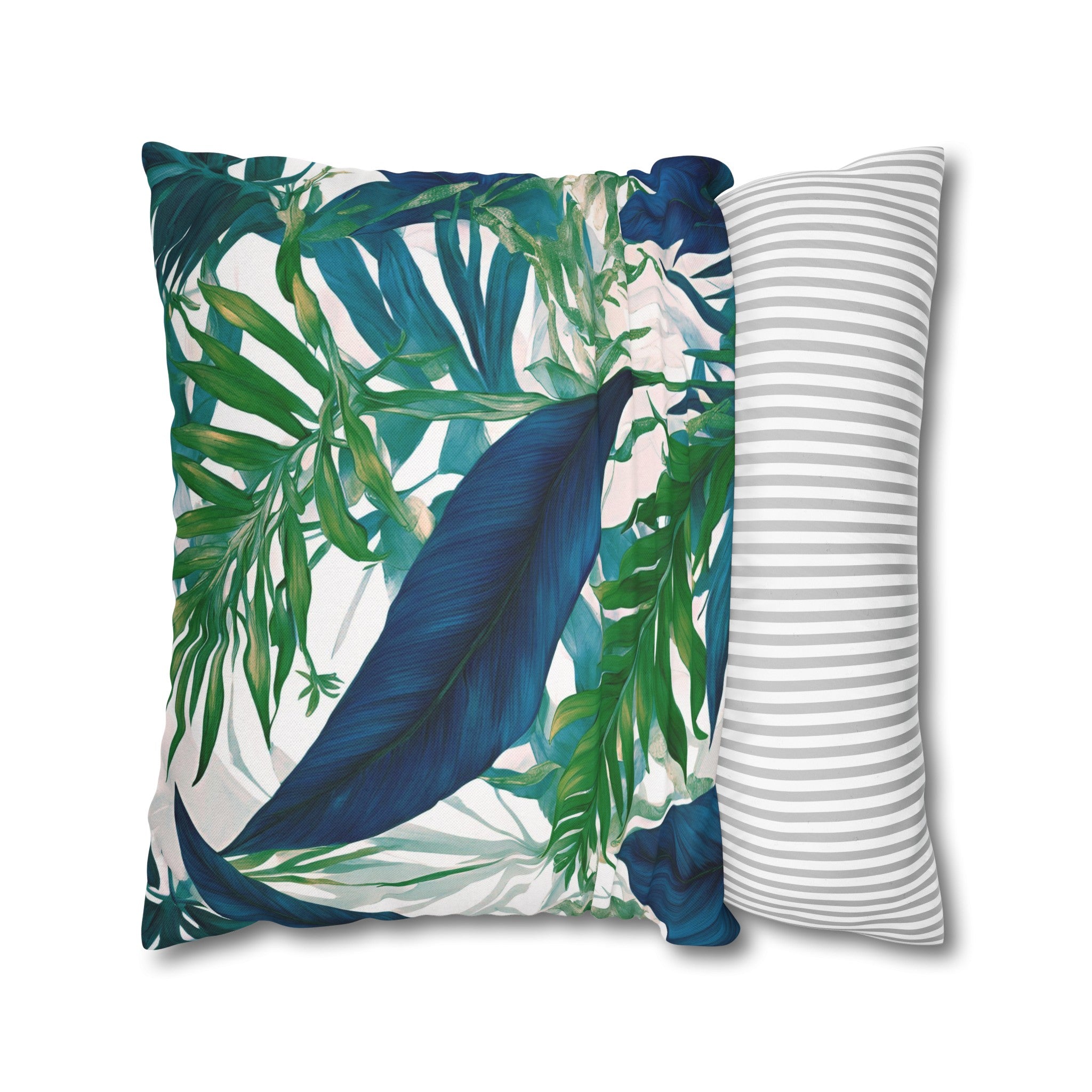 Tropical Floral Pillow Cover | Coastal Indigo Blue, Emerald Green