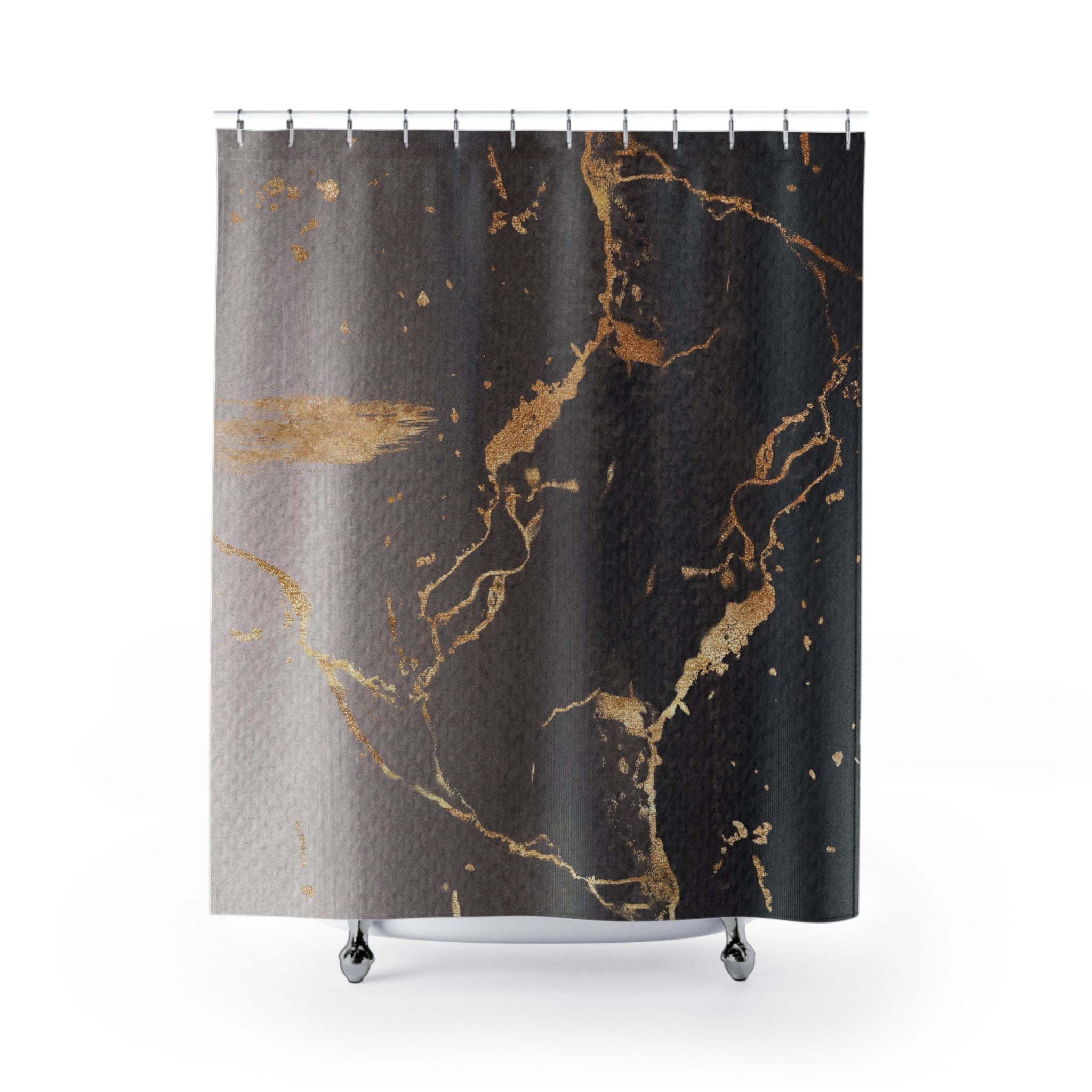 a shower curtain with a marble pattern on it