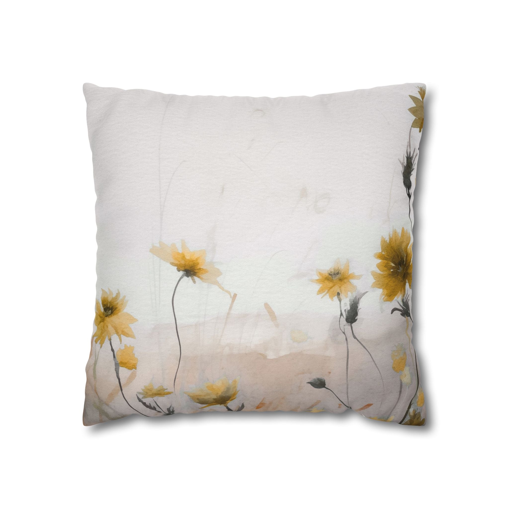Floral Pillow Cover | Meadow Yellow Wildflowers Beige