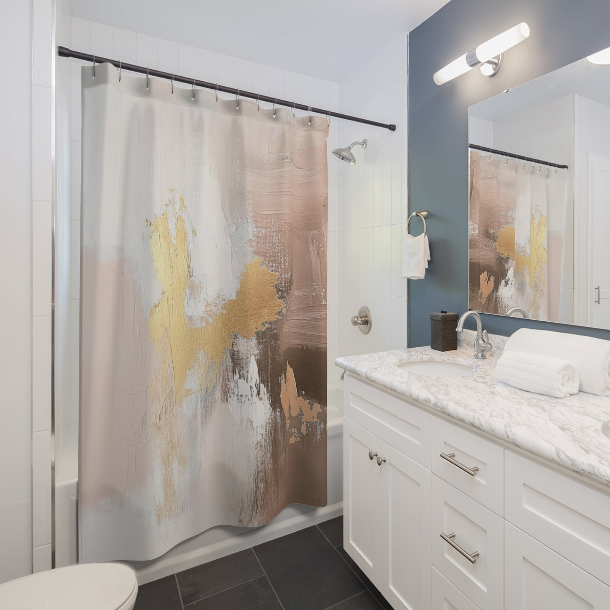 Abstract Shower Curtain | Earthy Neutral Brown Beige, Muted Gold Ombre