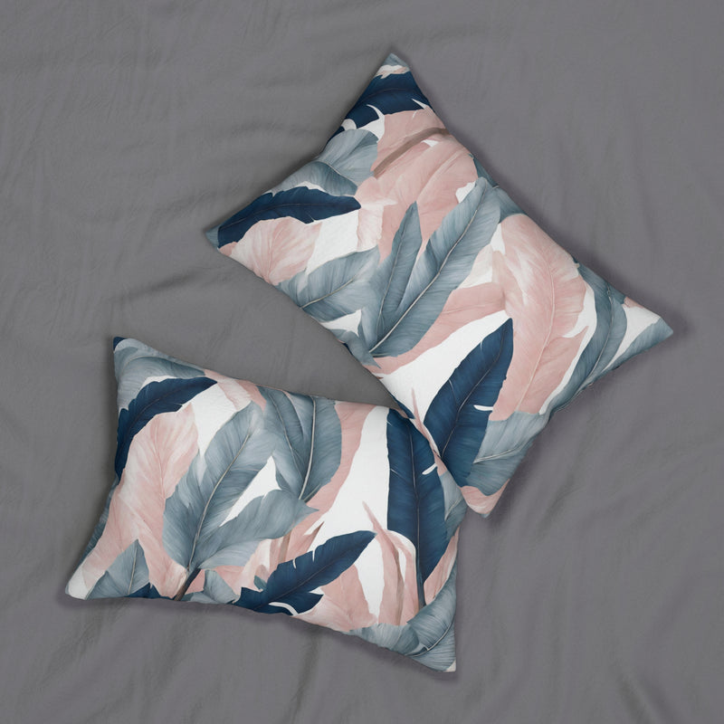 Floral Lumbar Pillow | White Blush Pink, Pale Blue Leaves