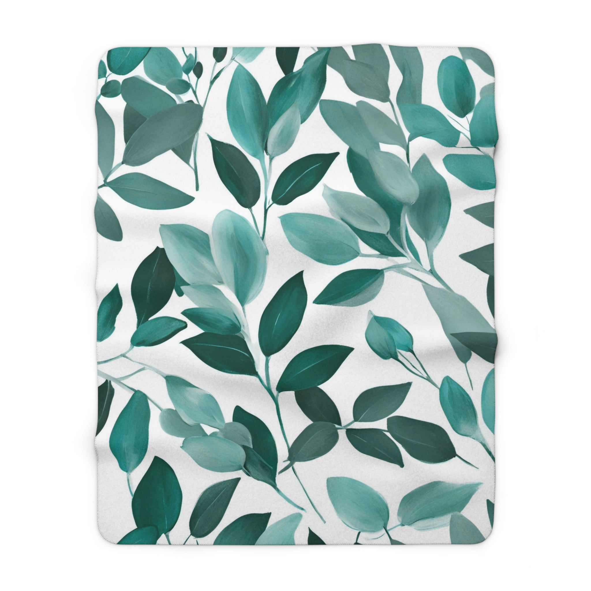 Floral Throw Blanket | White Mint Teal Green Leaves