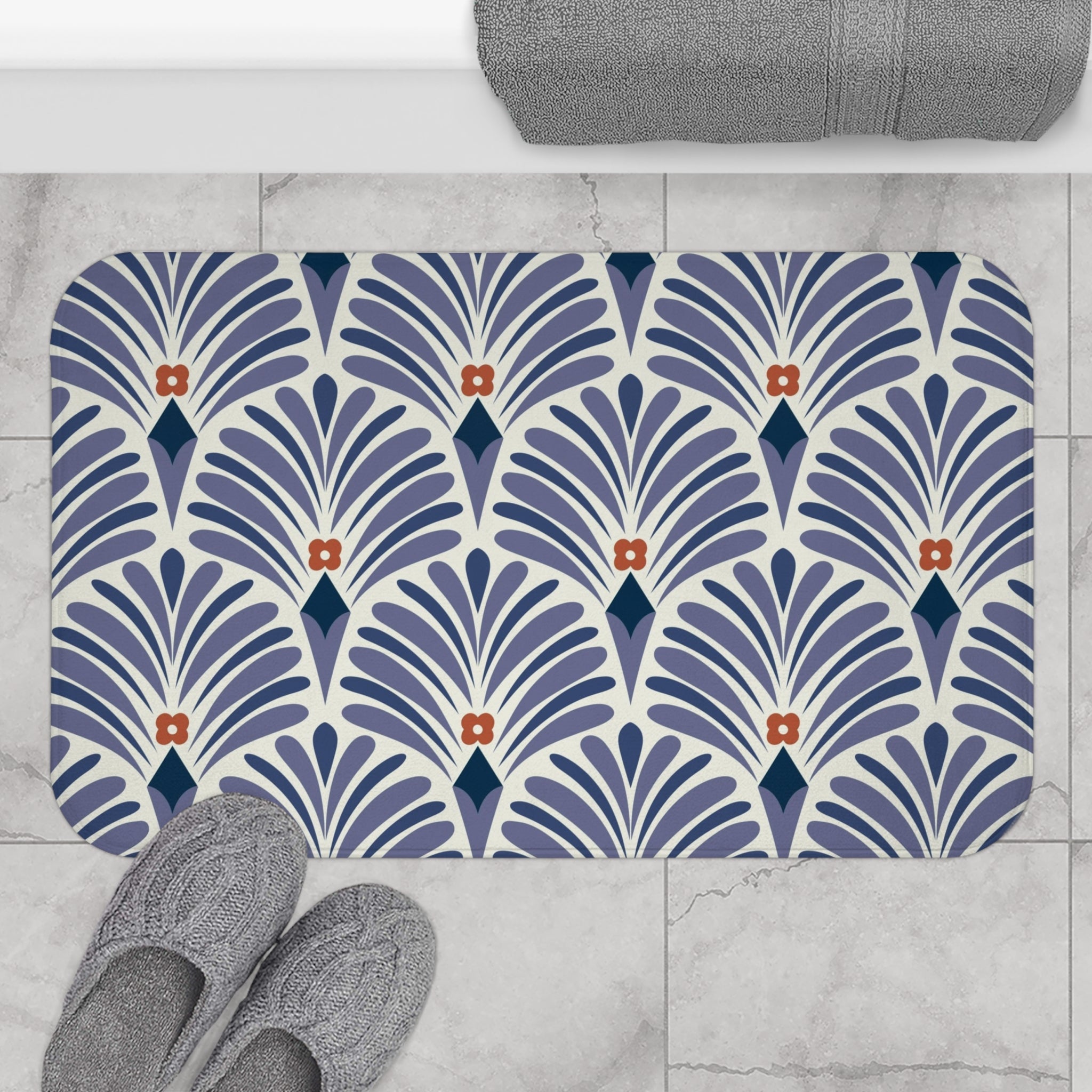 Boho Bath, Kitchen Mat |  Art Deco Lavender Purple Blue