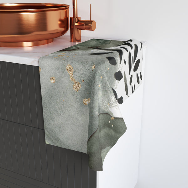 Abstract Boho Kitchen, Bath Hand Towel | White Sage Green Gray