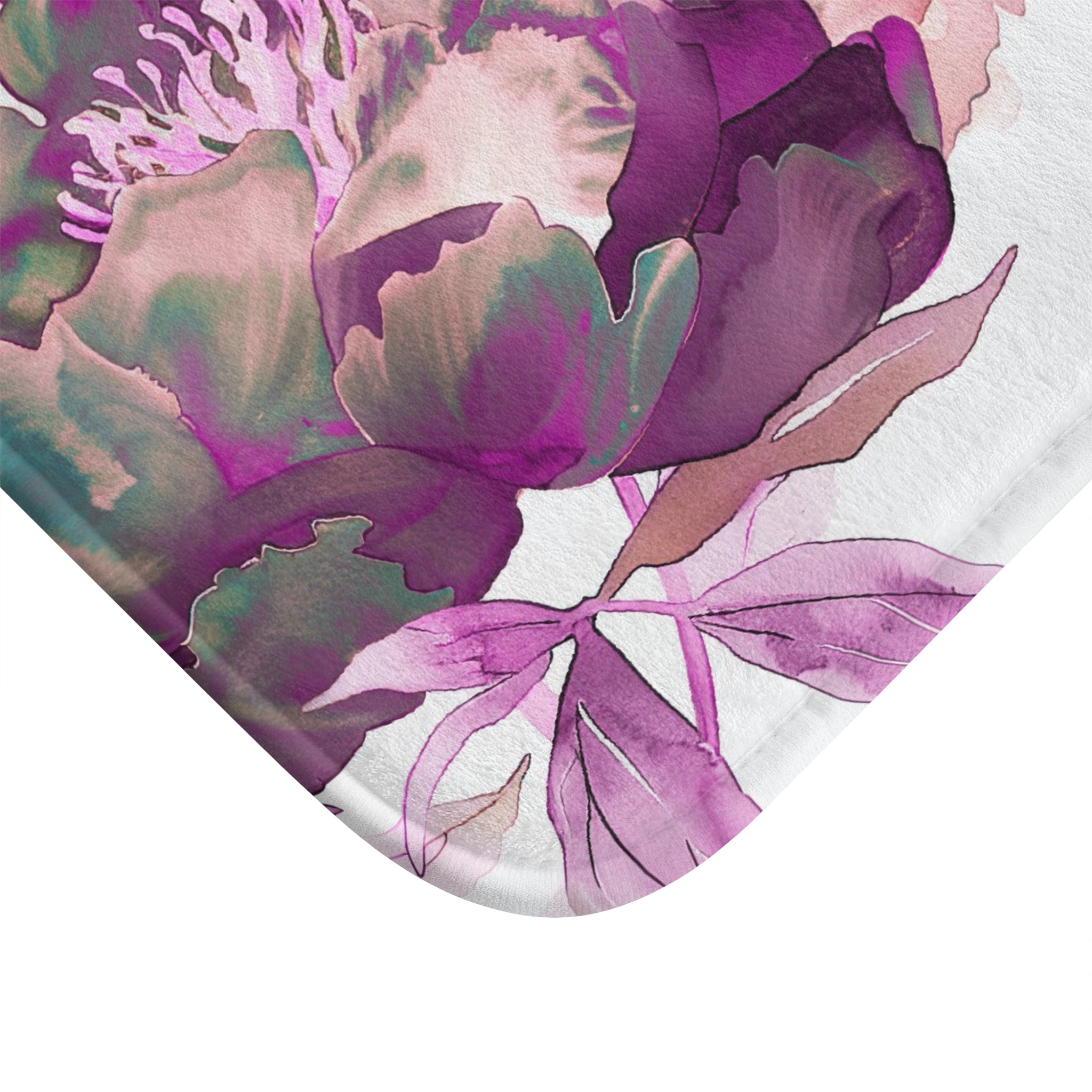 Floral Bath, Kitchen Mat | Botanical White Pink Watercolor