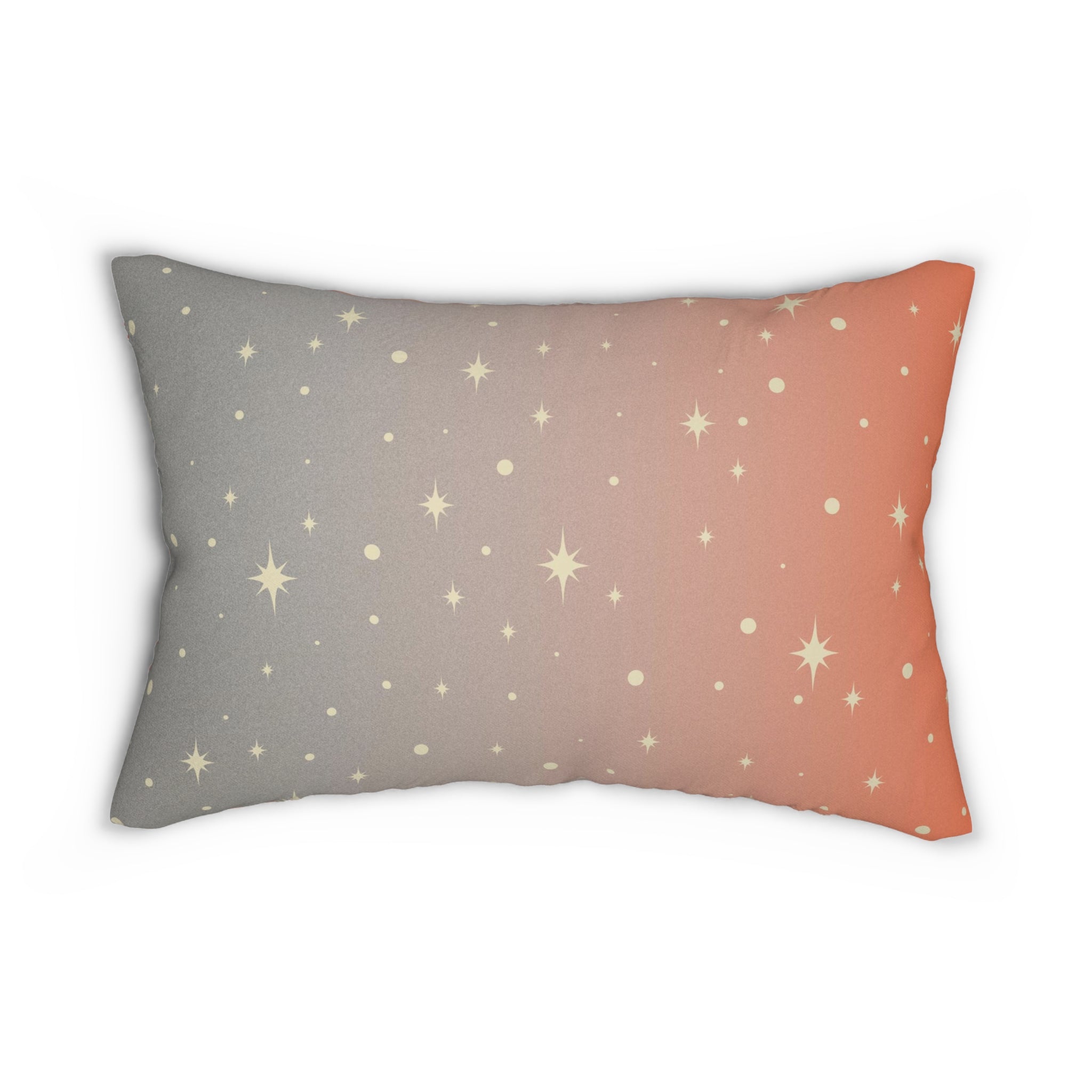 Abstract Lumbar Pillow | Gray Orange Ombre, Beige Boho Stars