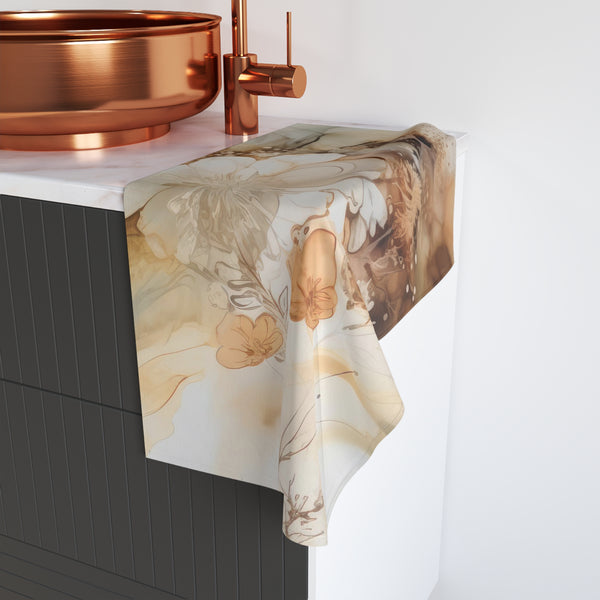 Abstract Kitchen, Bath Hand Towel | Neutral Rust Ombre Liquid Alcohol Ink