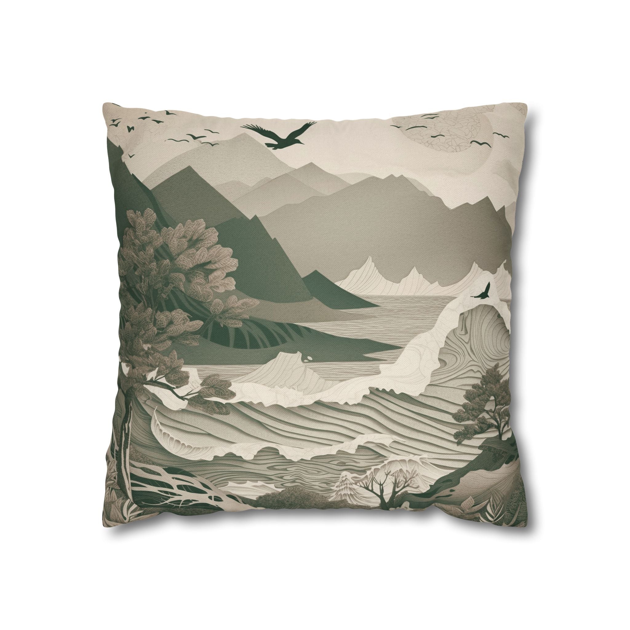 Landscape Throw Pillow Cover, Nature Modern Organic Decor Cushion
