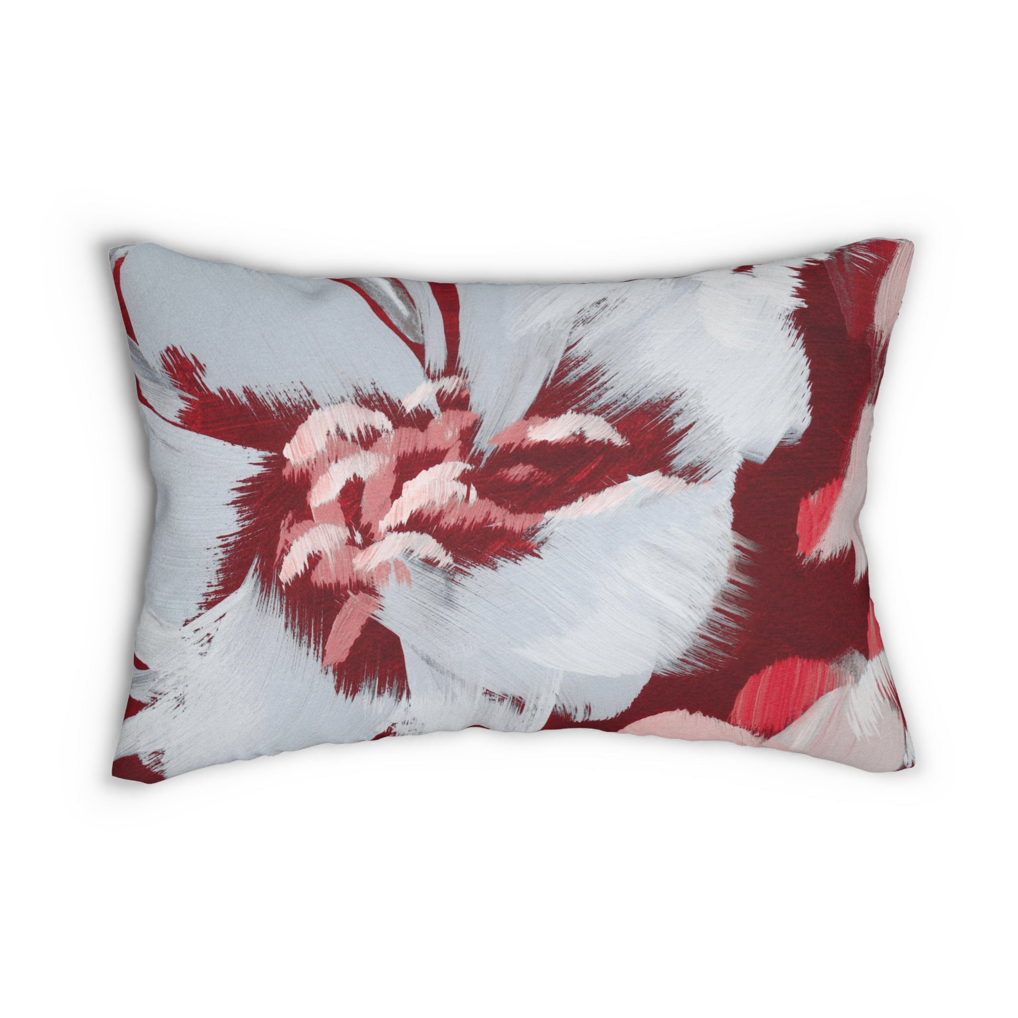 Abstract Floral Lumbar Pillow | Grey, Red Acrylic Paint Print