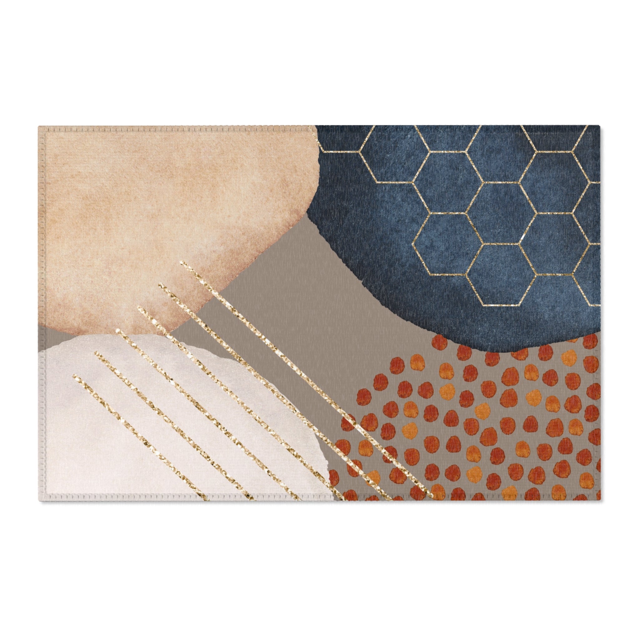 Abstract Area Rug | Watercolor Taupe Beige, Navy Blue Rust