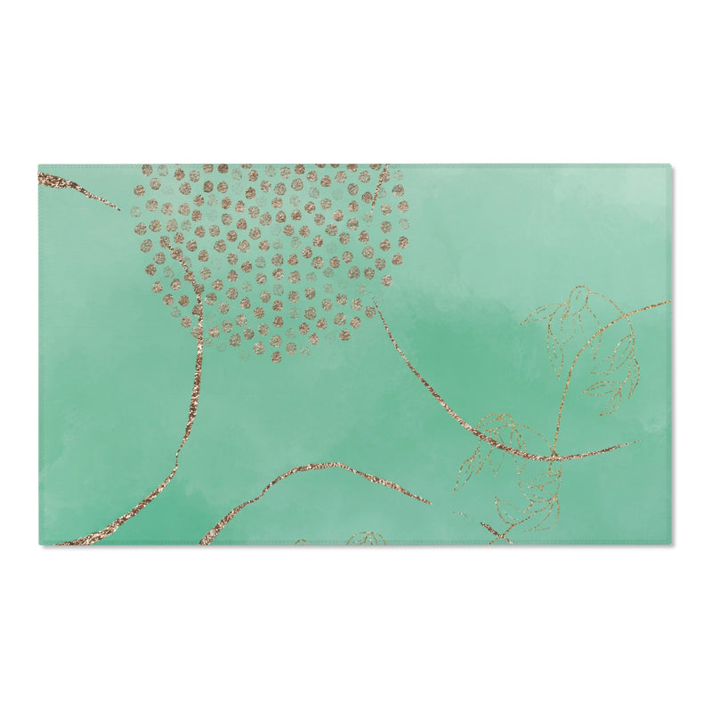 Abstract Floral Area Rug | Sage, Pale Green Ombre, Gold