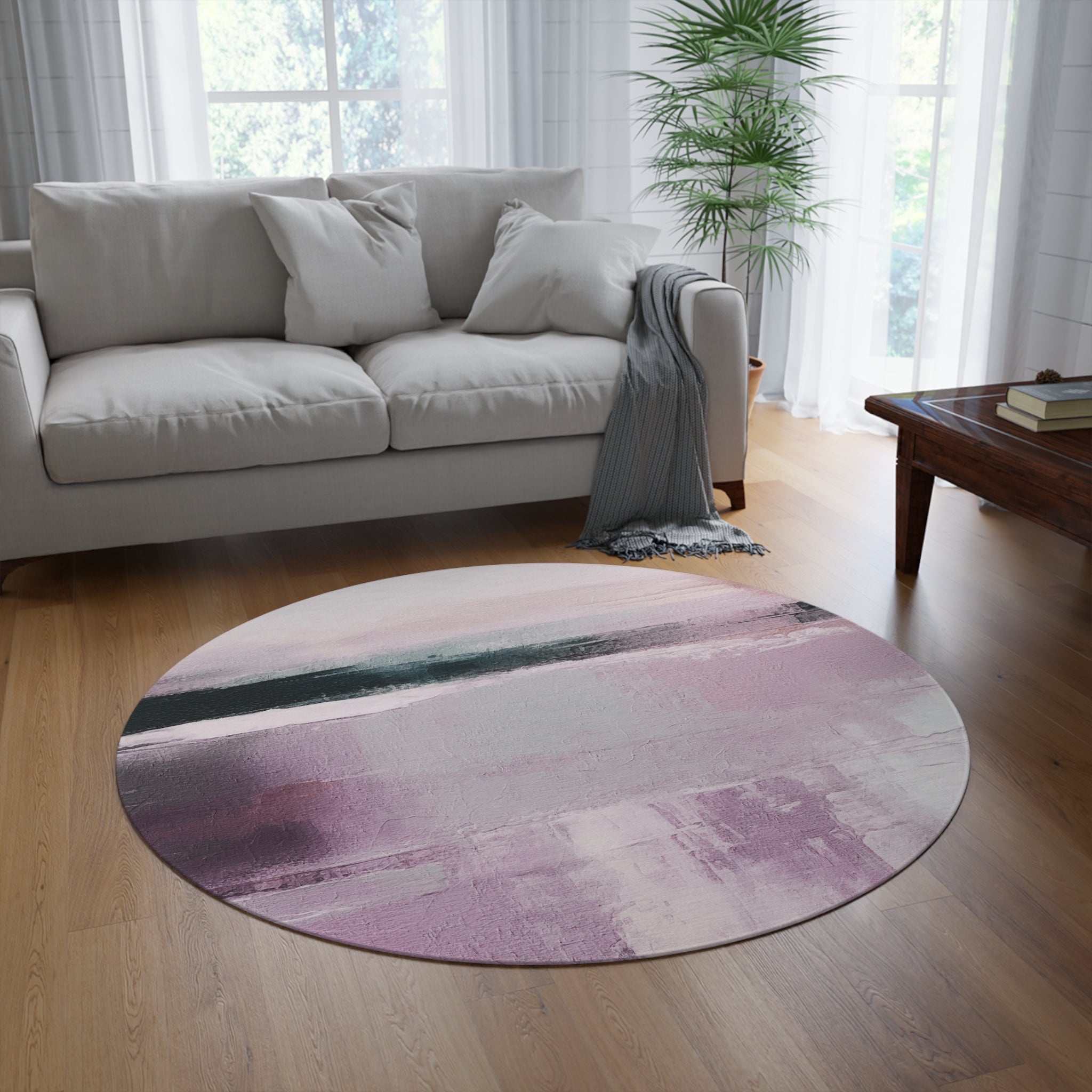 Round Area Rug | Pink Grey Accent Rug