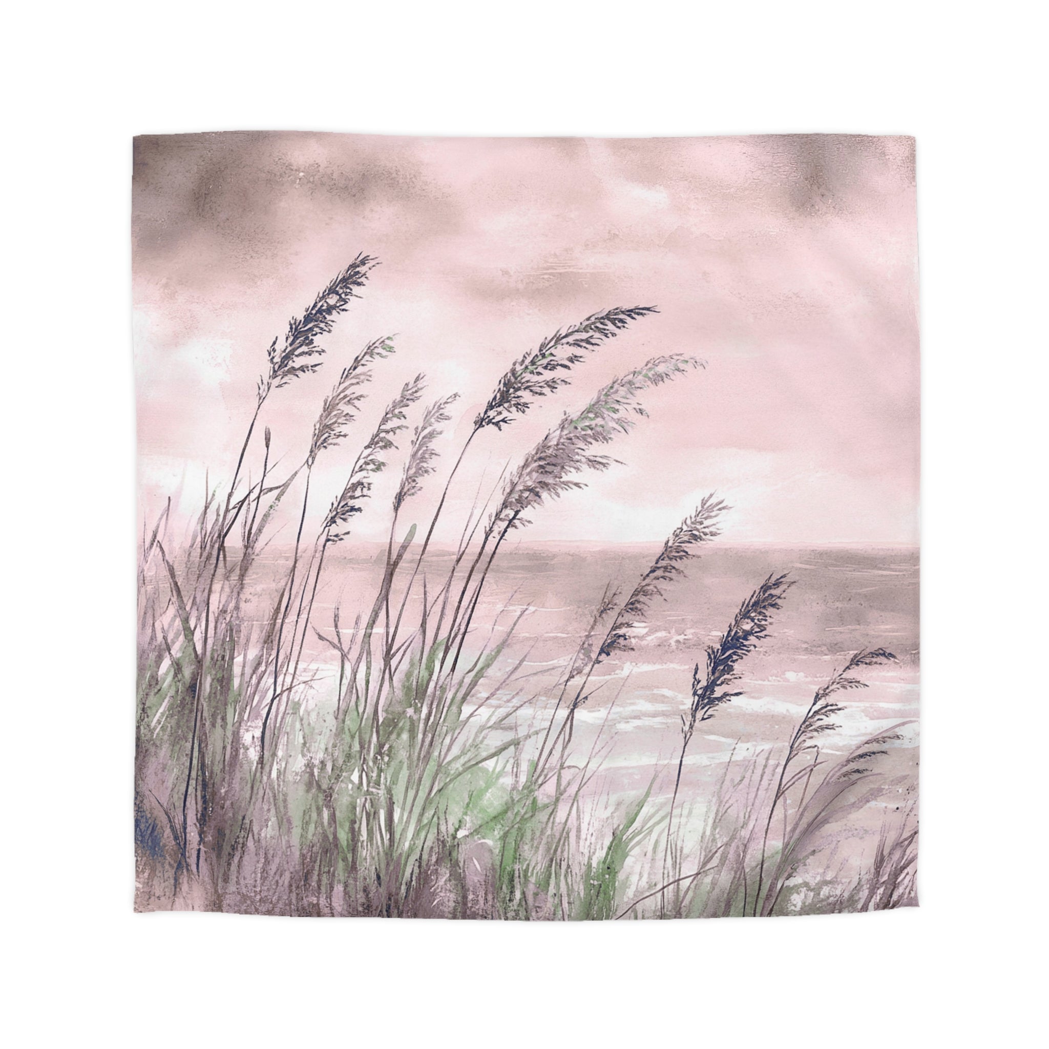Costal Beach Duvet Cover | Blush Pink, Green Ocean Bedding Boho Decor