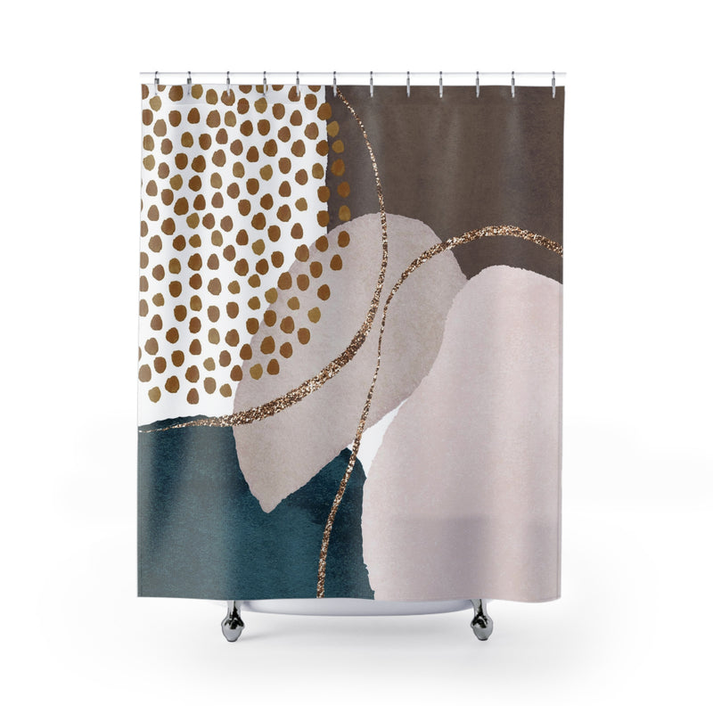Boho Abstract Shower Curtain | Modern Brown Navy, Blush Watercolor