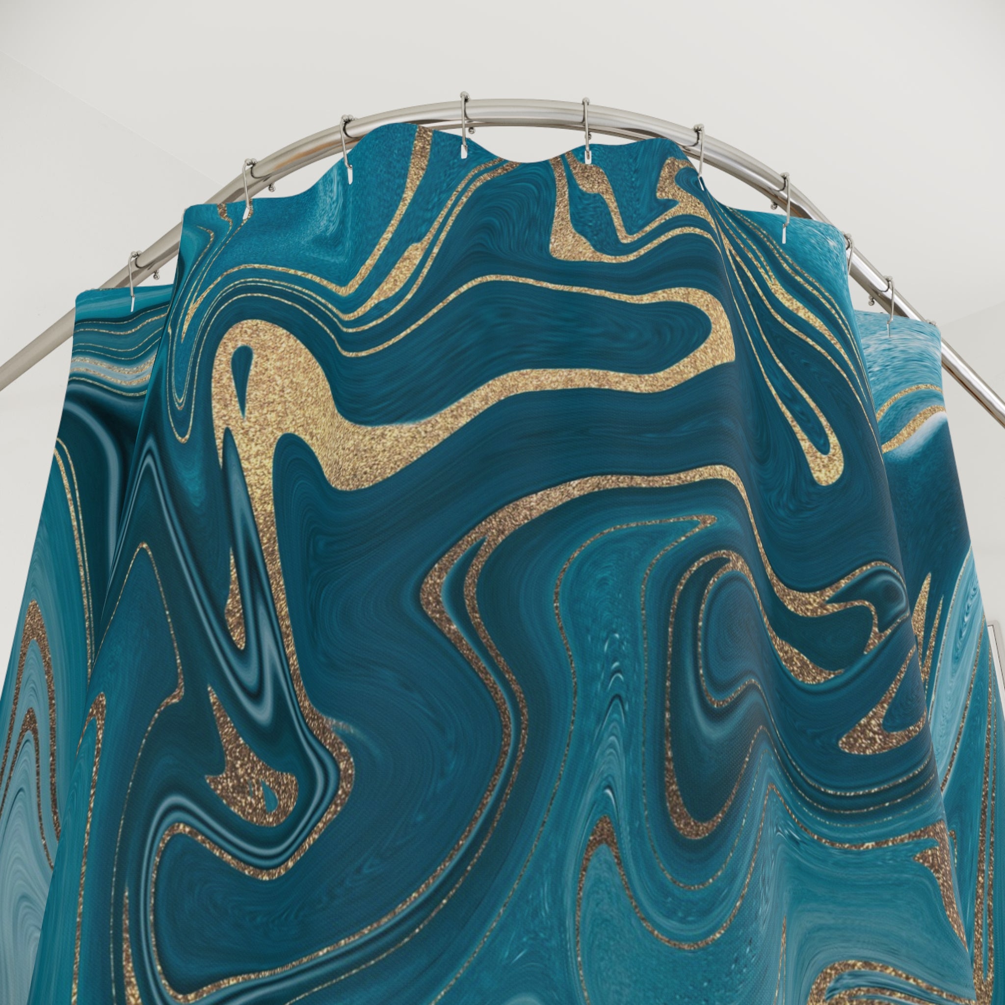 Abstract Marble Print Shower Curtain | Teal Blue Bathroom Decor