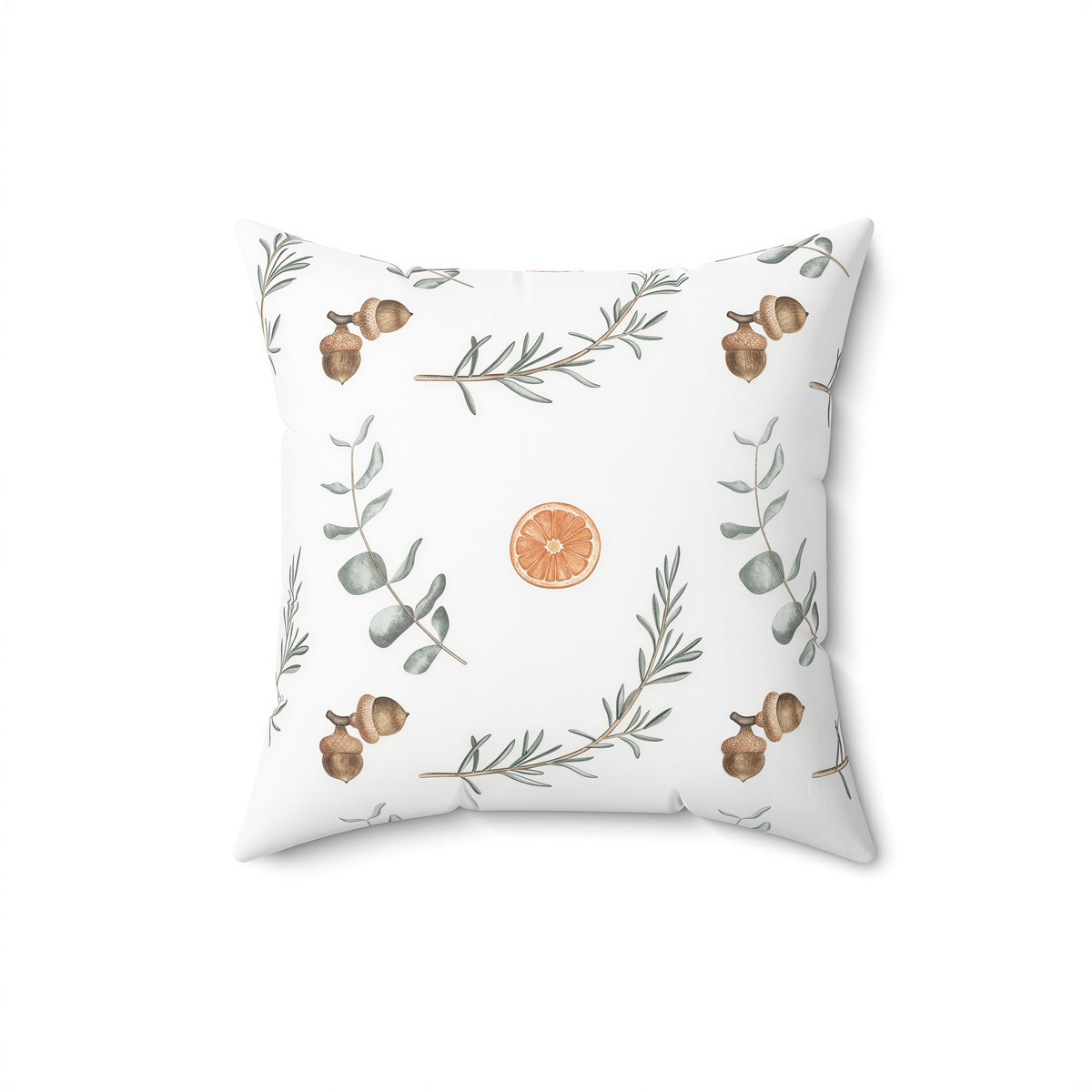 Floral citrus pine needles Christmas pillow cover, in a modern living room