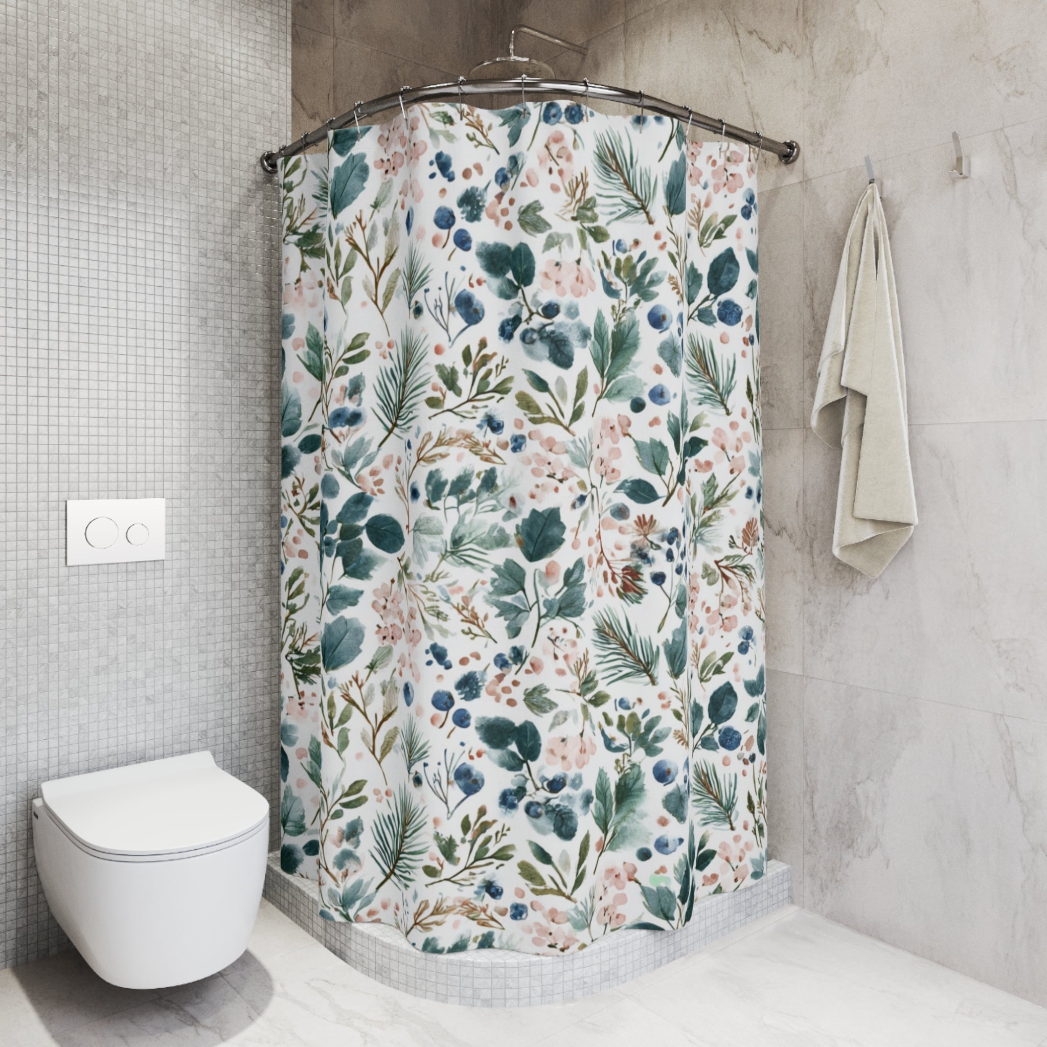 Boho Shower Curtain | Winter Watercolor Leaves