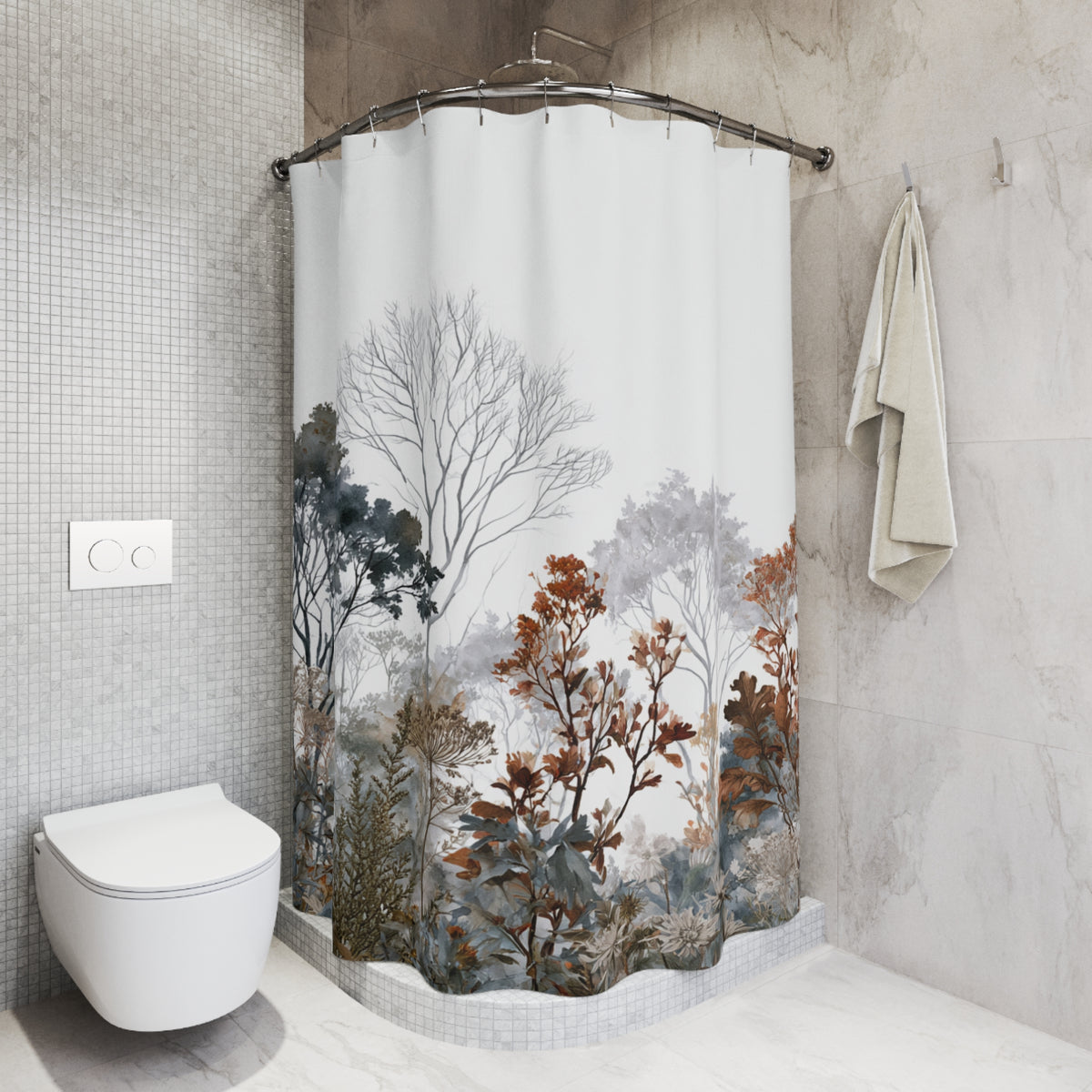 Grey Rust Minimal Tree Shower Curtain, Bath Curtain 71x74