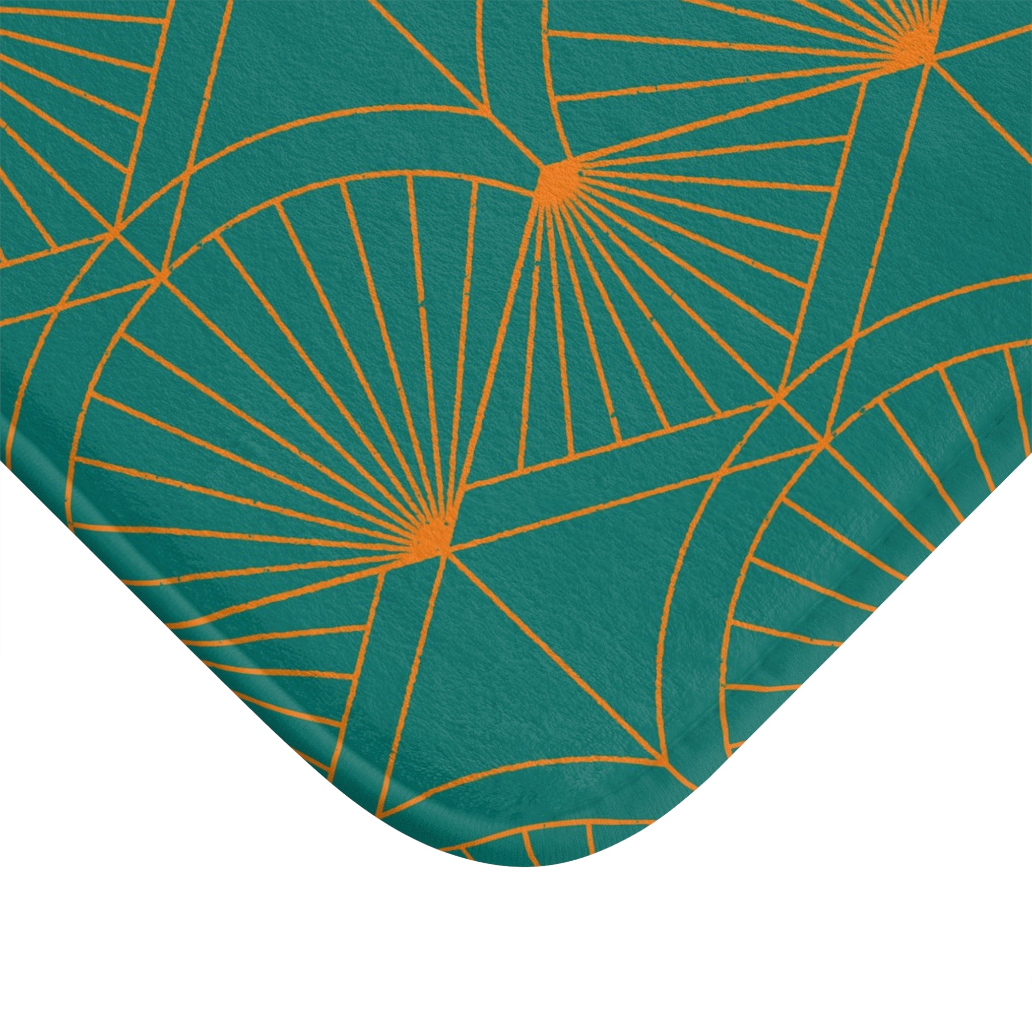 Art Deco Kitchen, Bath Mat | Teal Green, Orange Fan