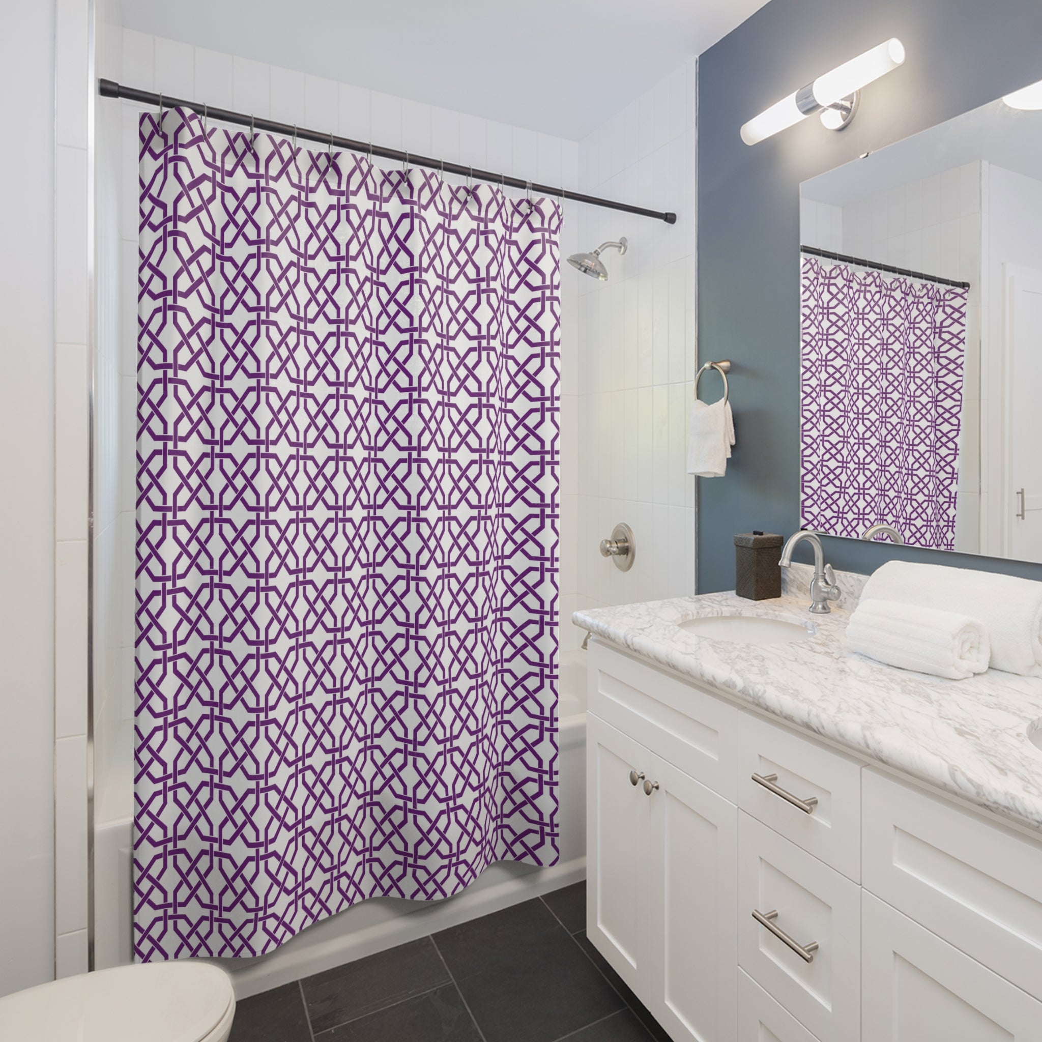 Art Deco Shower Curtain | Purple White Geometric, Art Nouveau