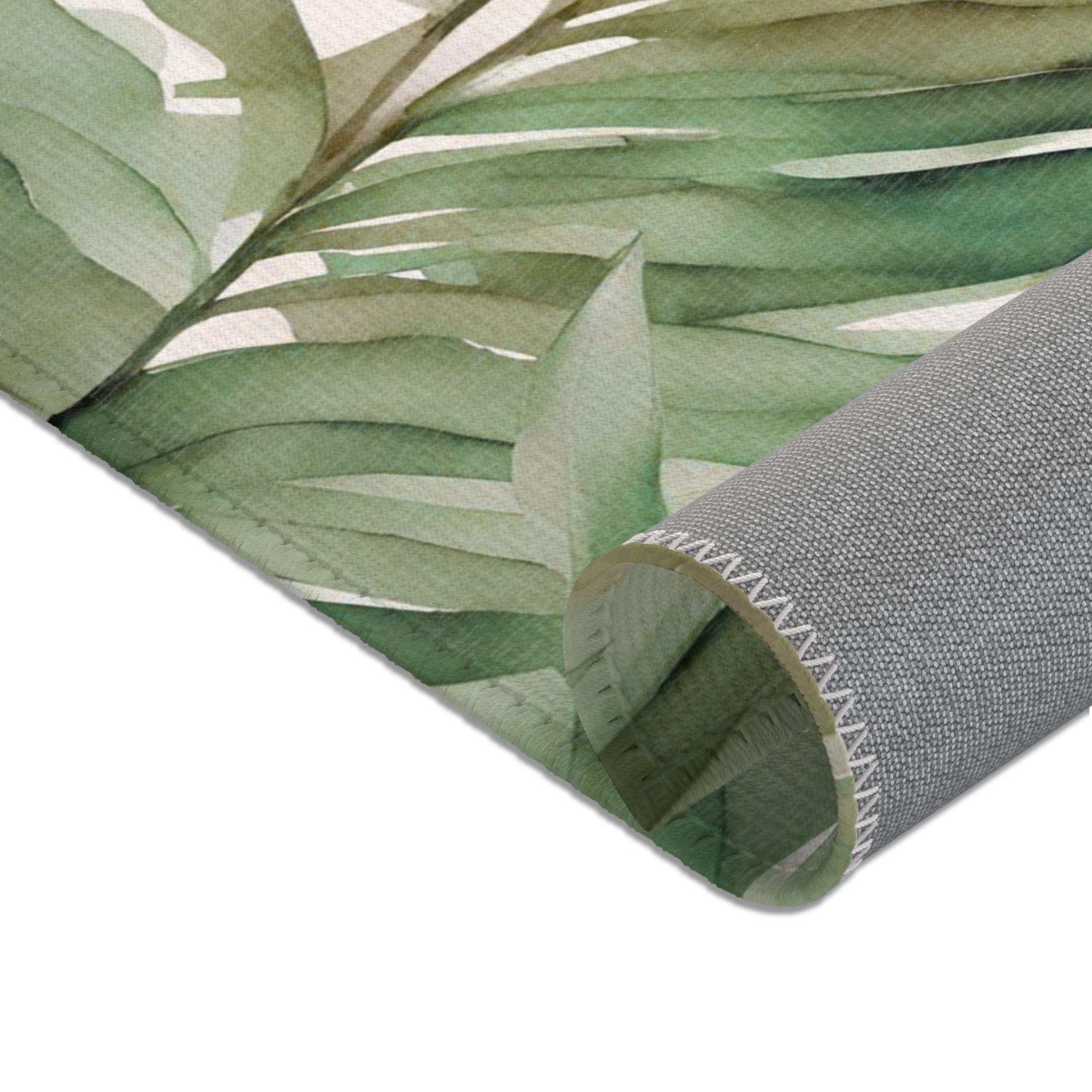 Abstract Leaves Area Rug | Sage Green Beige Palm