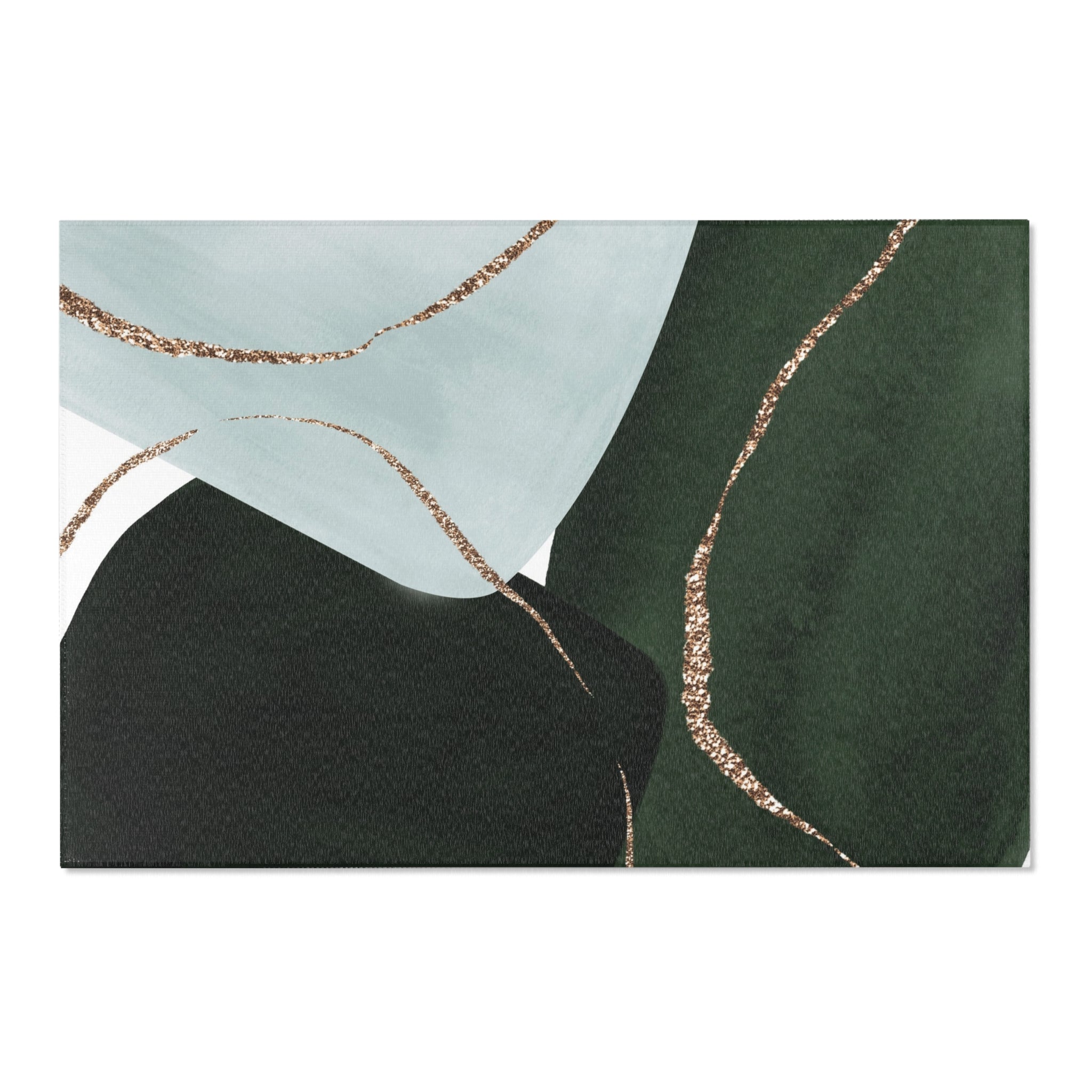 Abstract Area Rug | Modern Rug, Dark Green, Light Blue