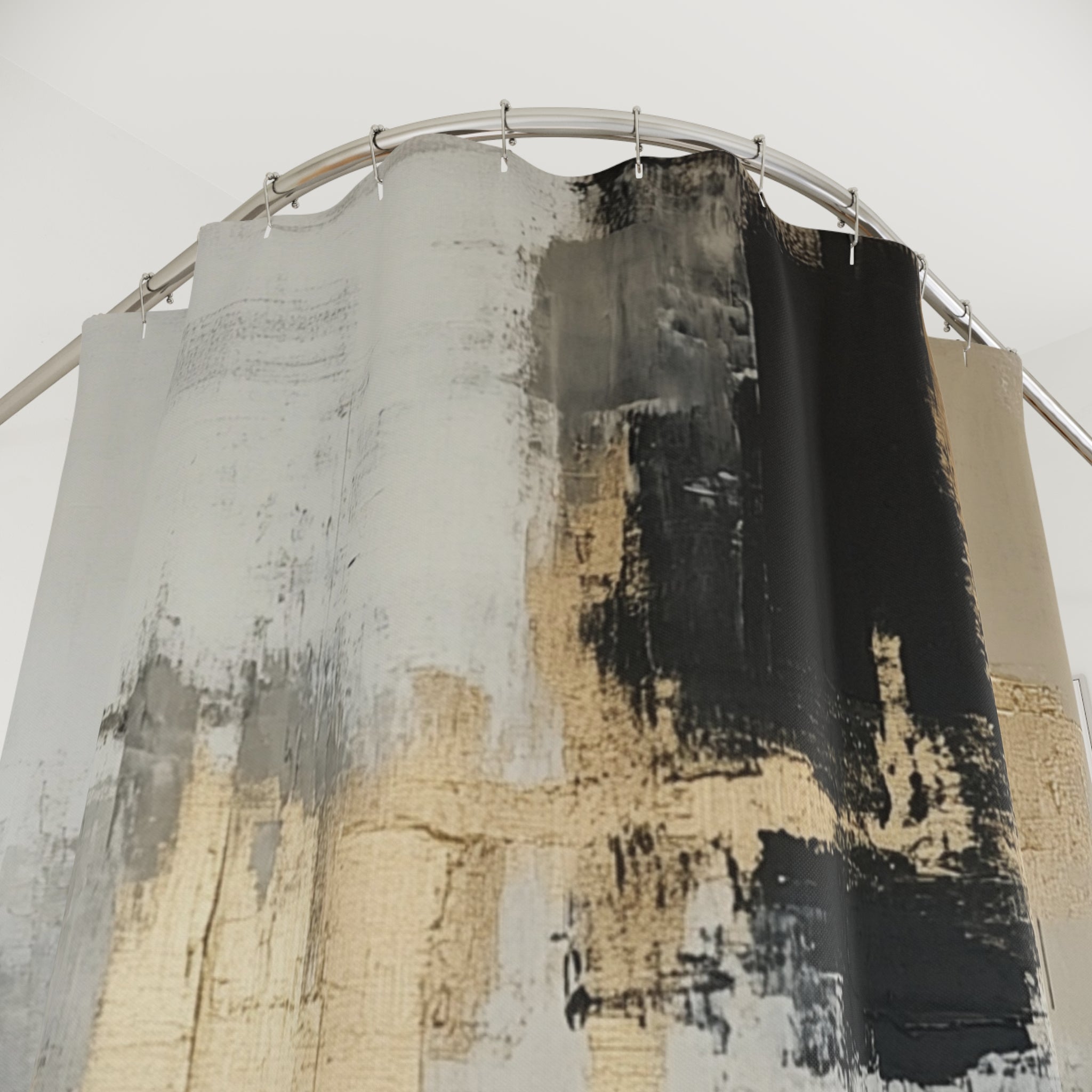 Abstract Shower Curtain | Black Grey Beige White