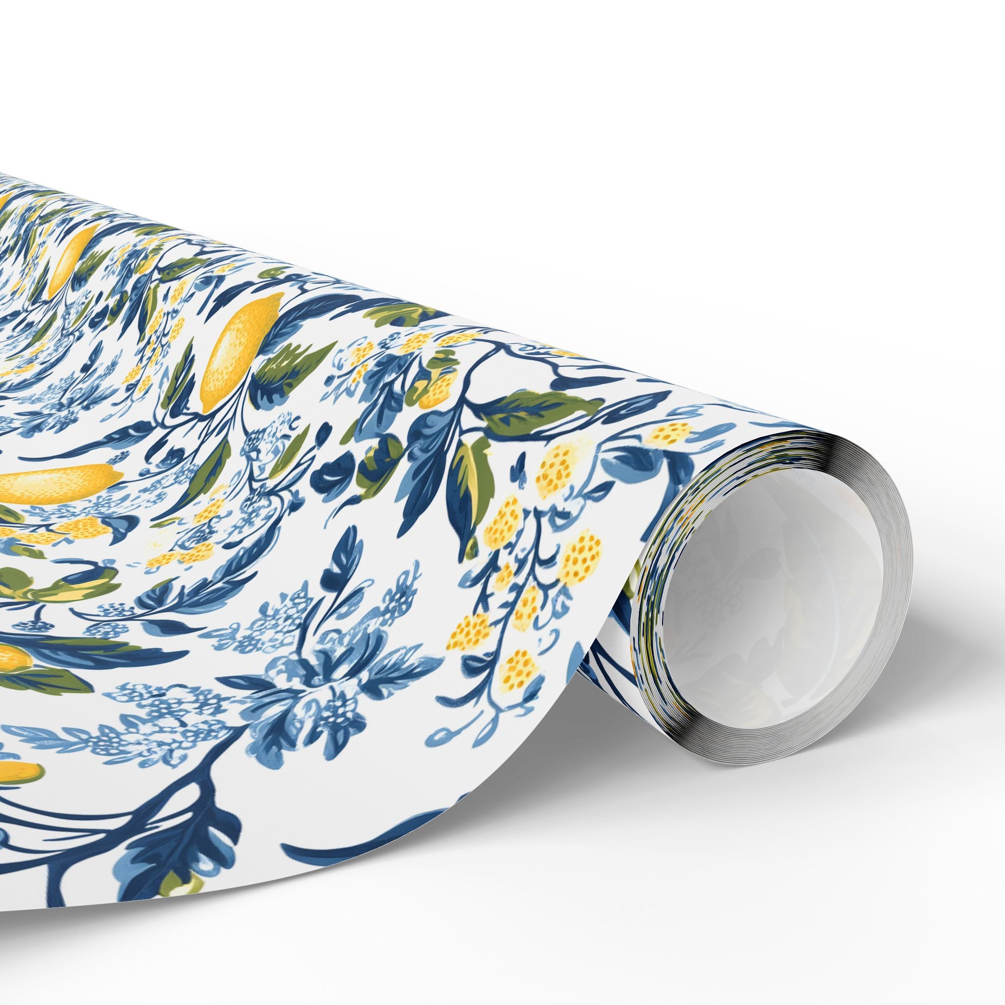 Lemon Wrapping Paper | Mediterranean Floral Gift Wrap for the Holidays, Birthdays