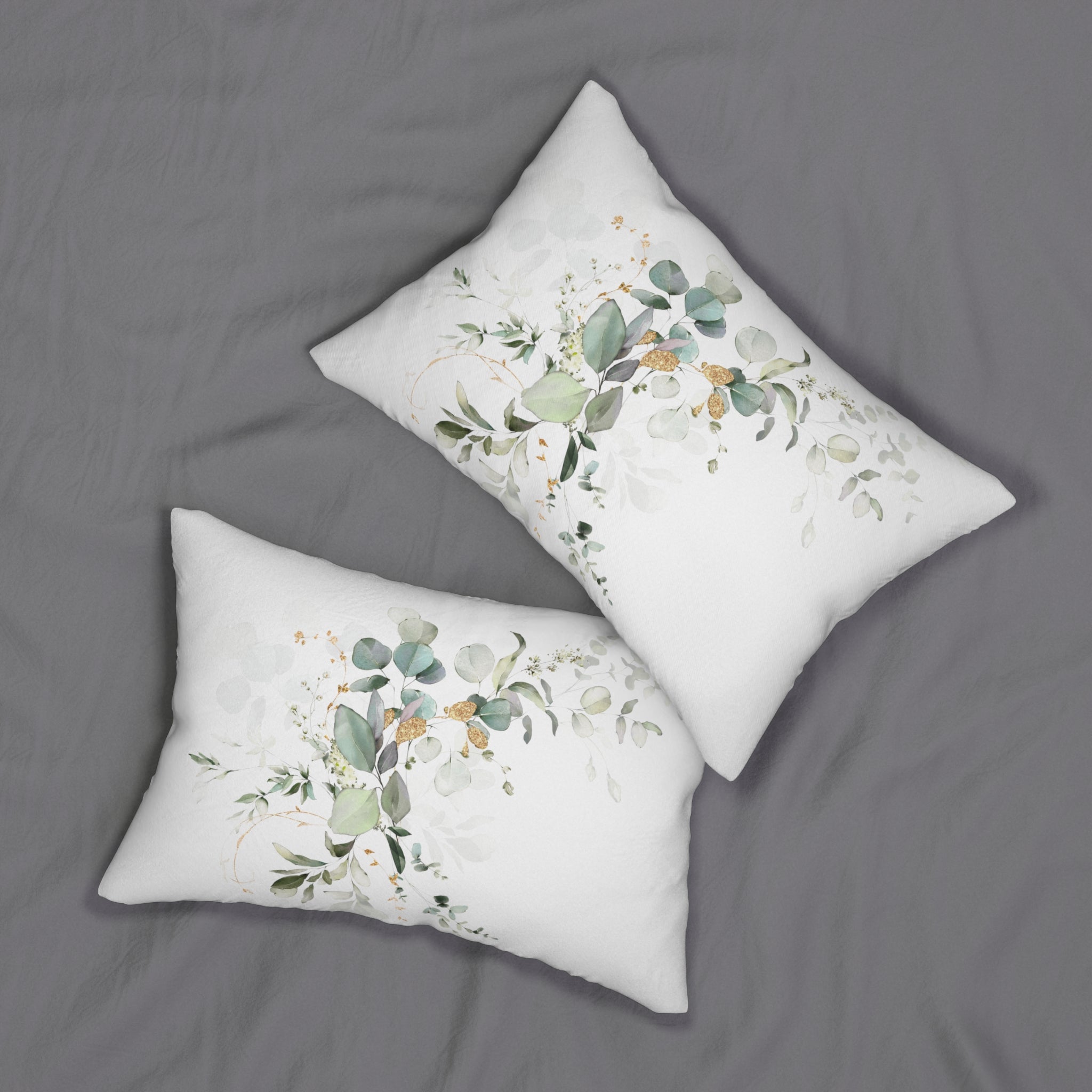 Floral Lumbar Pillow | White Sage Green, Eucalyptus Leaves