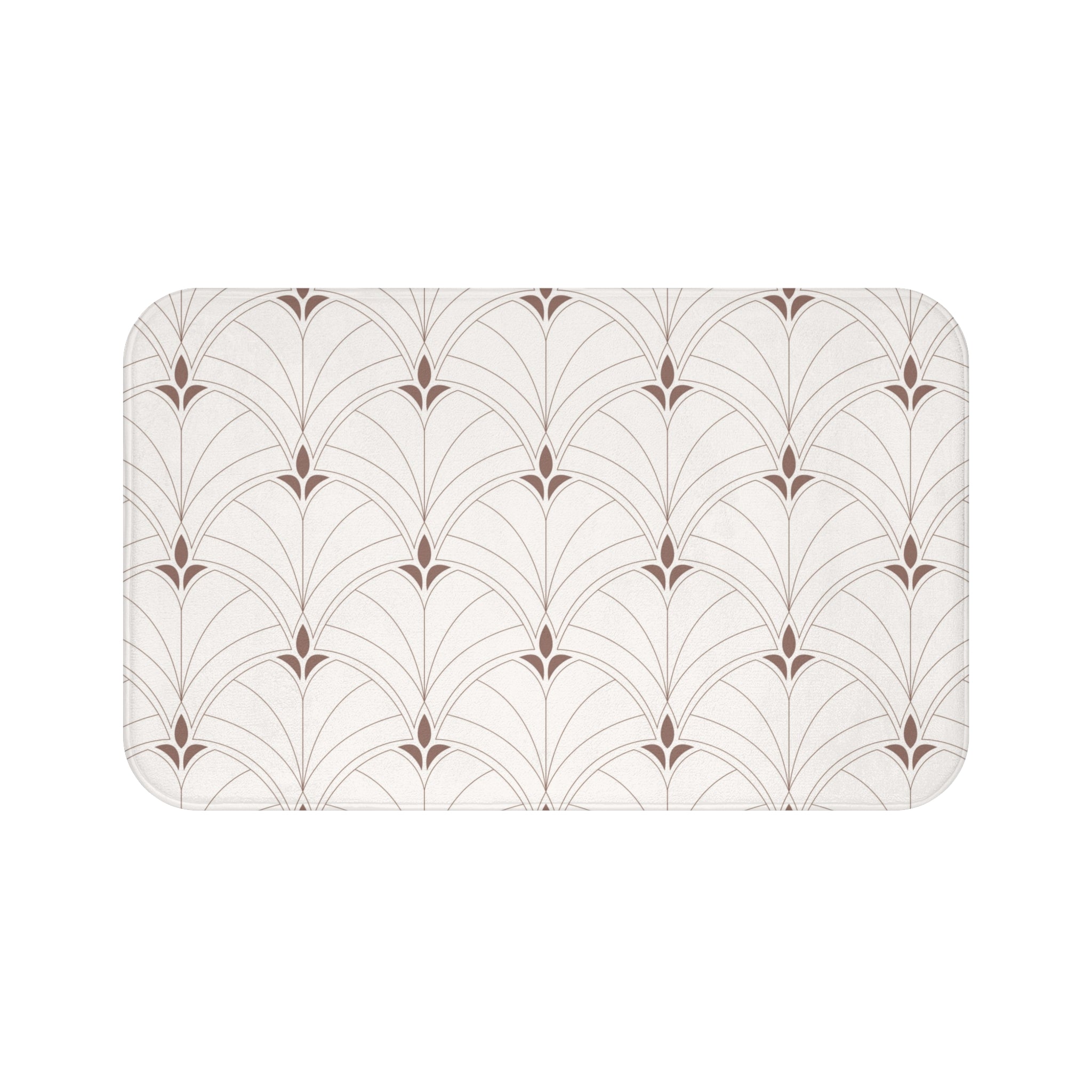 Boho Bath, Kitchen Mat |  Art Deco Nouveau Fan Beige Brown