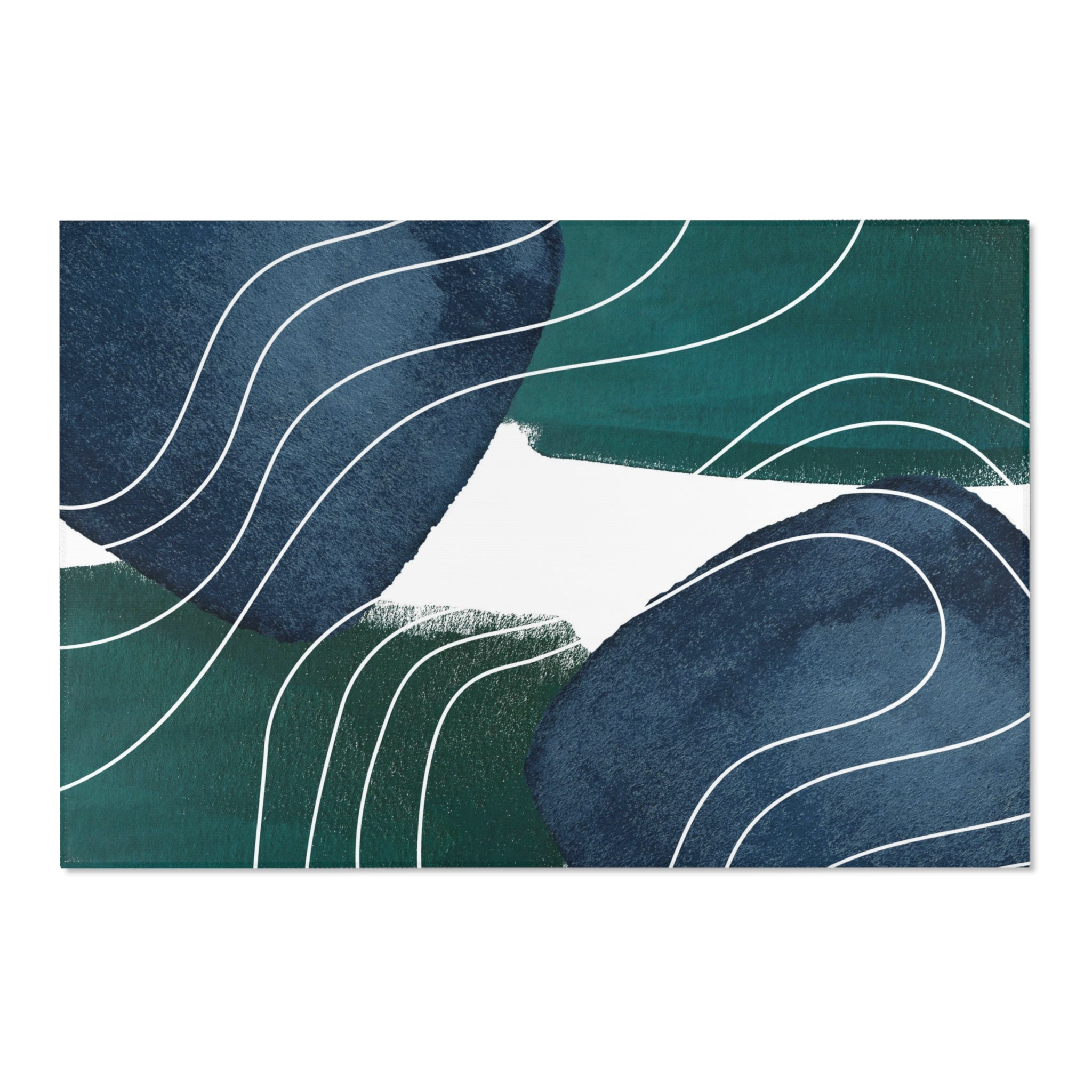 Abstract Boho Area Rug | Emerald Green, Navy Blue White