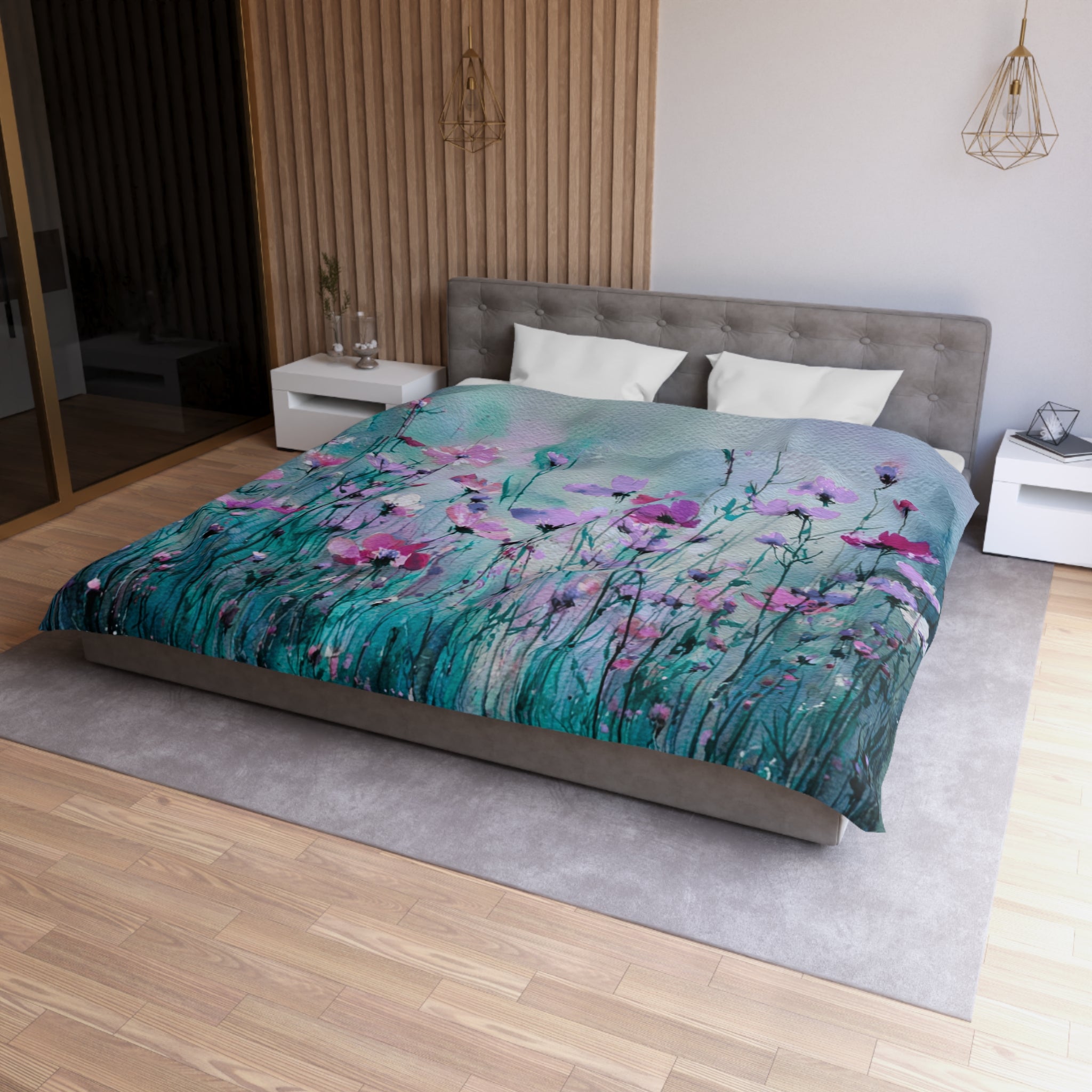Floral Duvet, Pillow Cover | Teal Blue Bedroom Decor