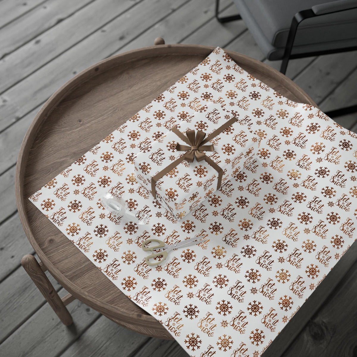 Let It Snow Christmas Wrapping Paper, Brown Gift Wrap