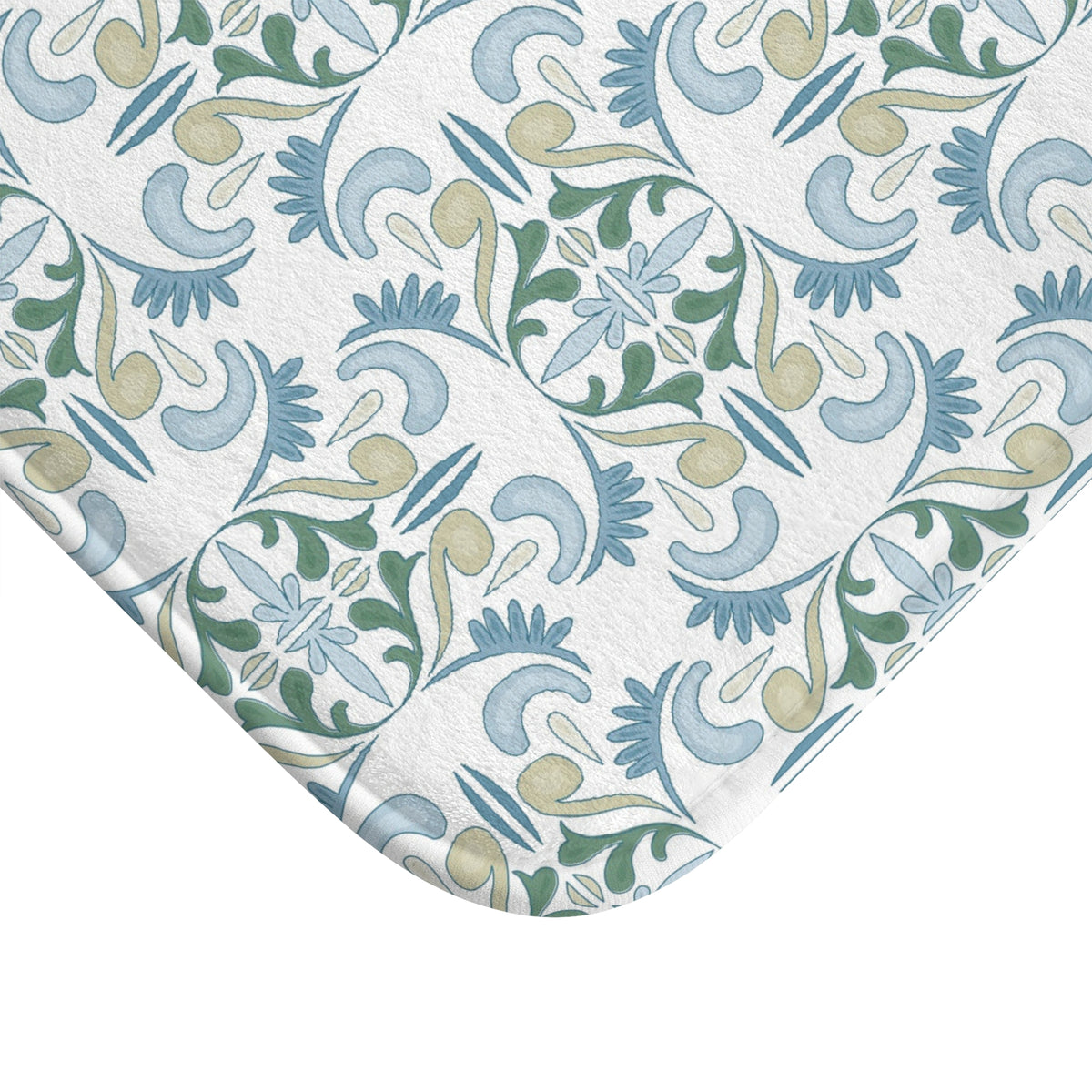 Blue Sage Mediterranean Tile Bath Mat, Boho Bathroom Rug