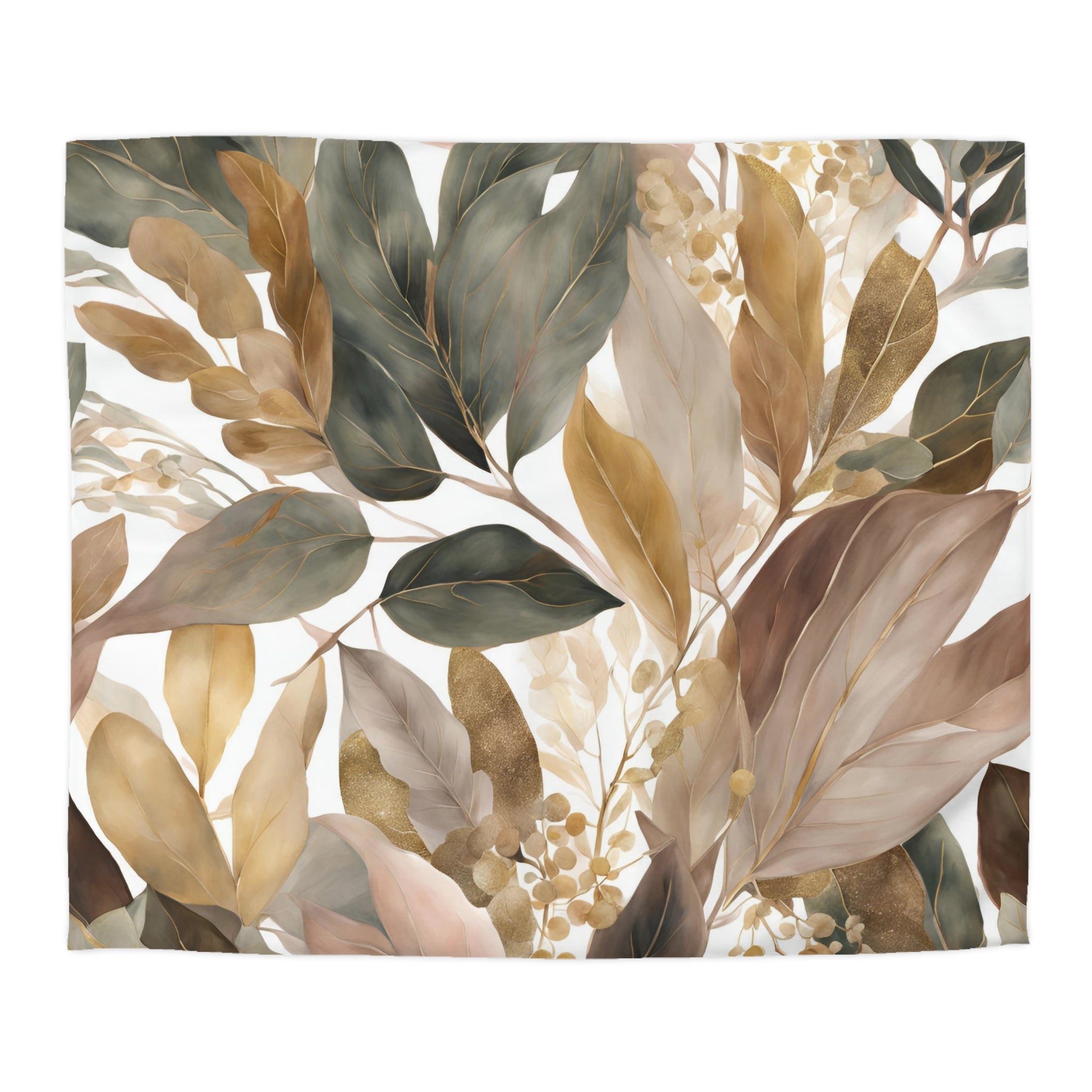 Floral Duvet, Pillow Cover | Beige Grey White Leaves Bedroom Decor