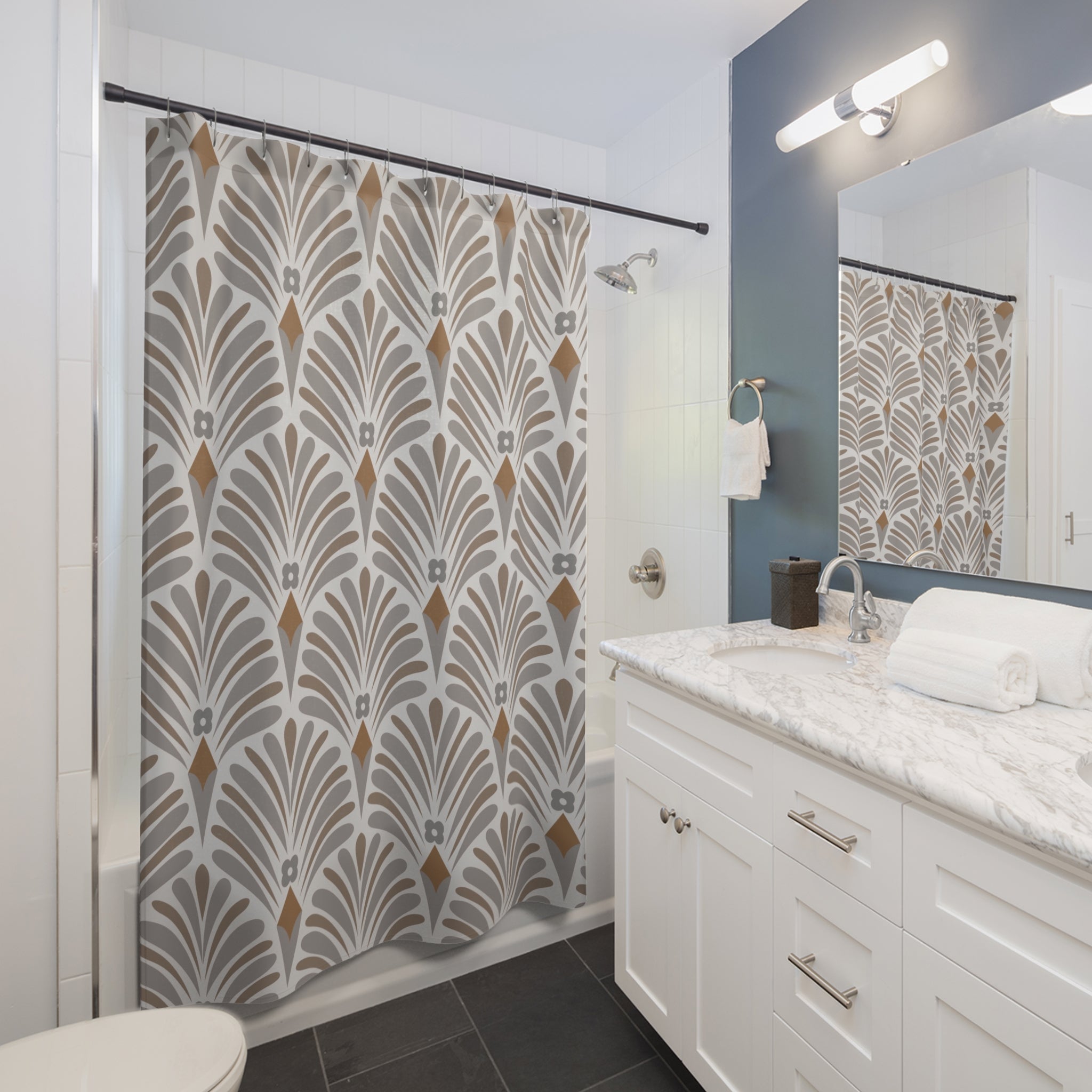 Floral Art Nouveau Shower Curtain | Grey Beige