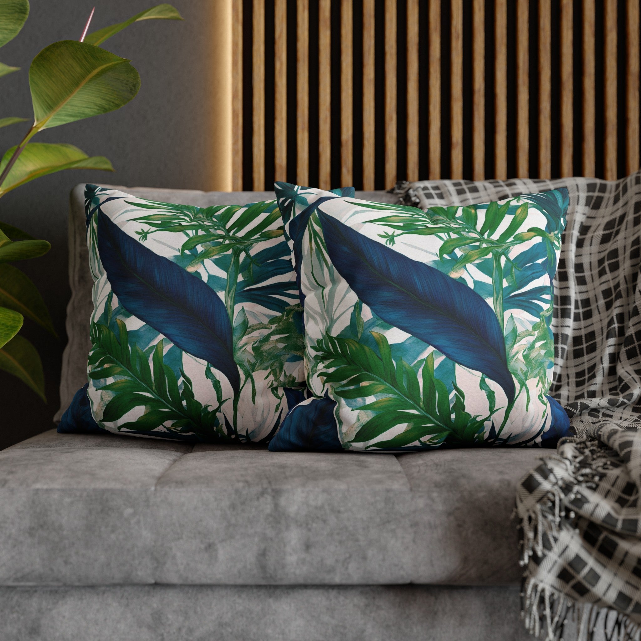 Tropical Floral Pillow Cover | Coastal Indigo Blue, Emerald Green