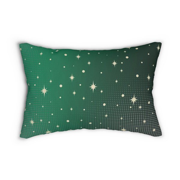 Abstract Lumbar Pillow | Green Ombre, Beige Boho Stars