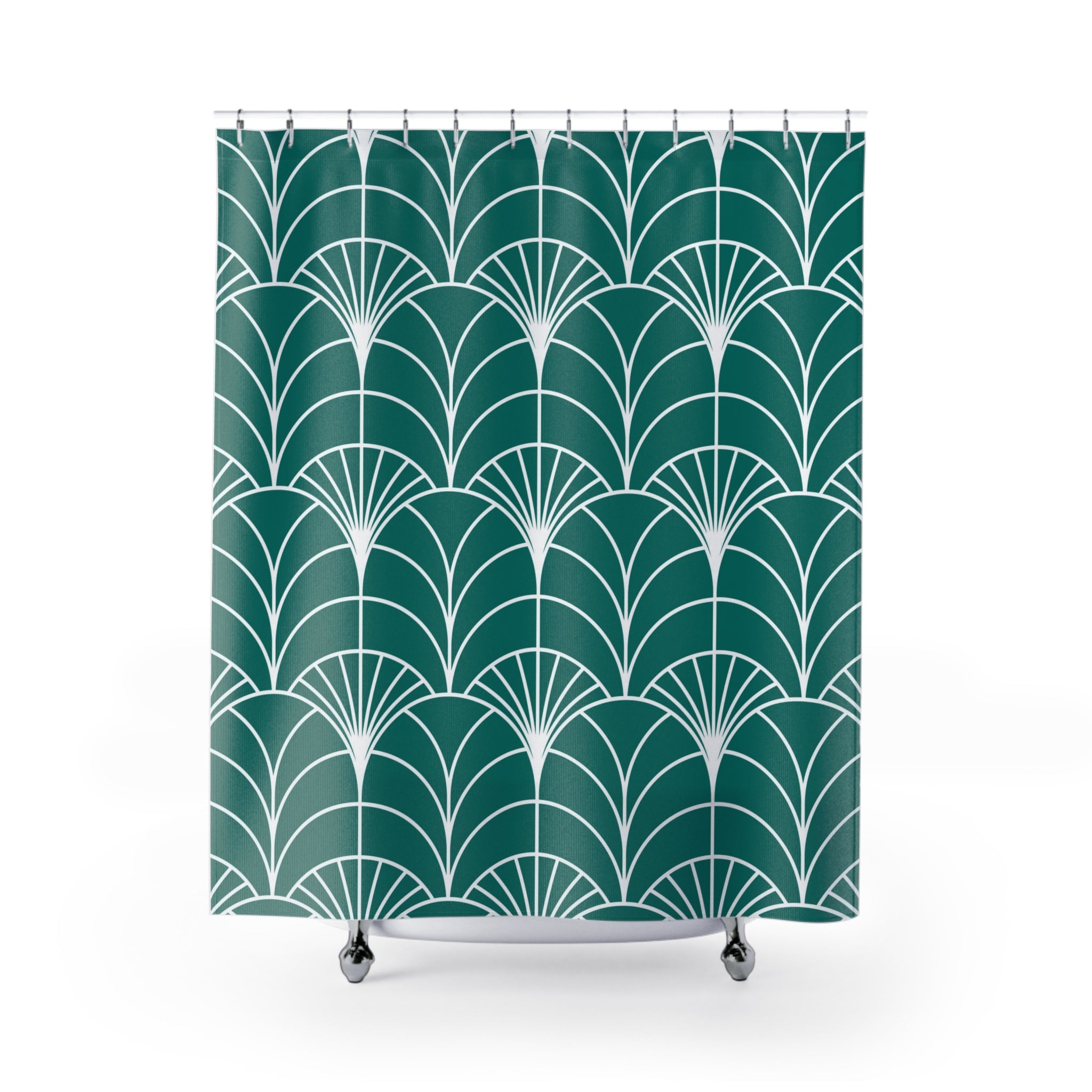 Boho Shower Curtain | Art Deco Sea Green White