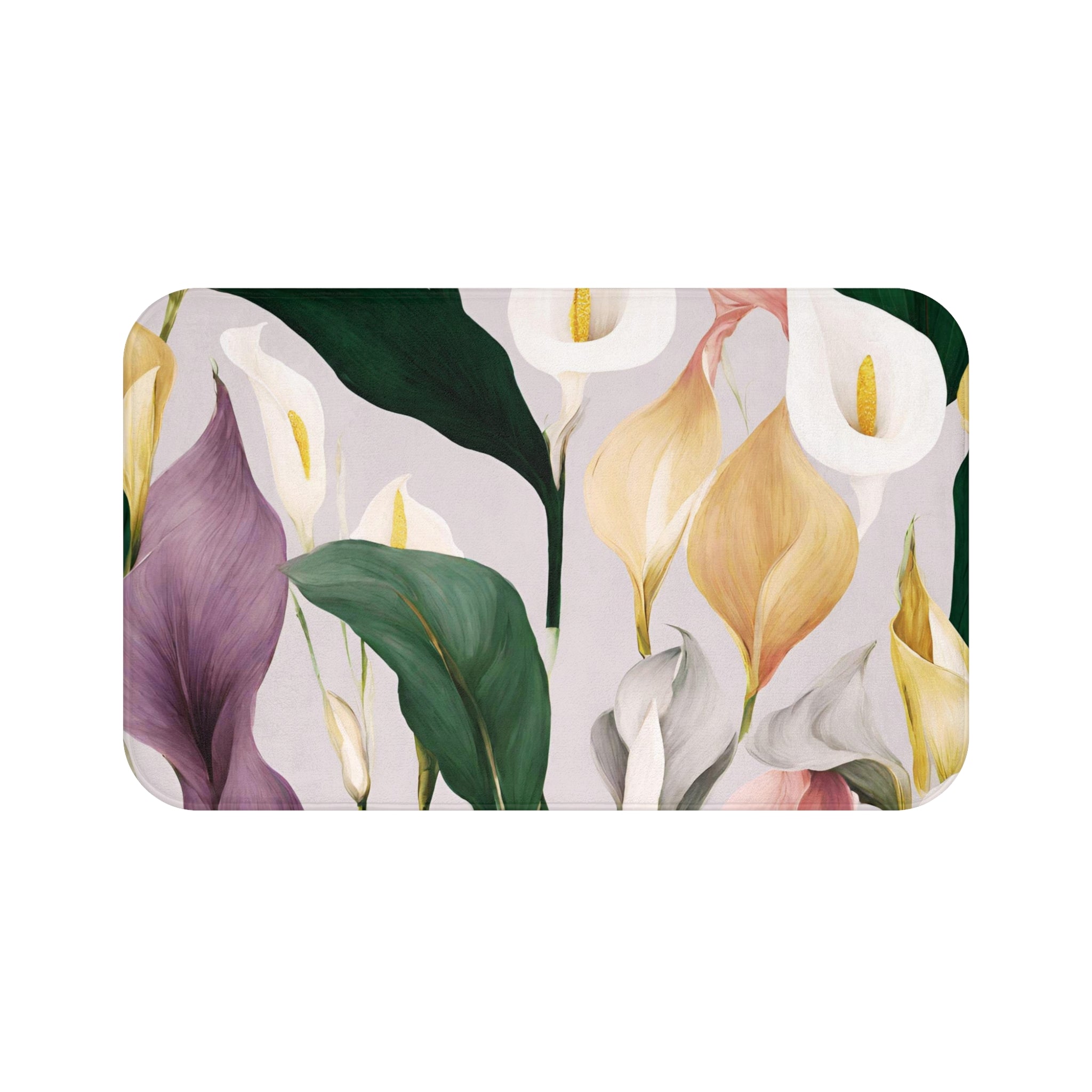 Calla Lilies Bath Mat, Kitchen Mat | Purple Pink Green