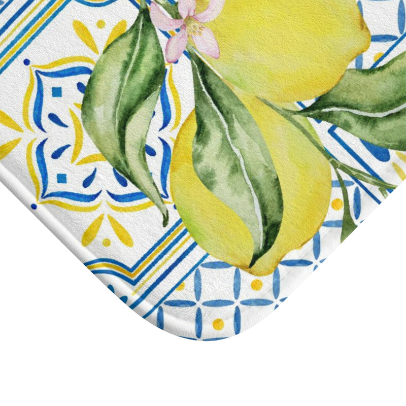 Boho Bath, Kitchen Mat | Amalfi Lemon, Blue Yellow Tiles