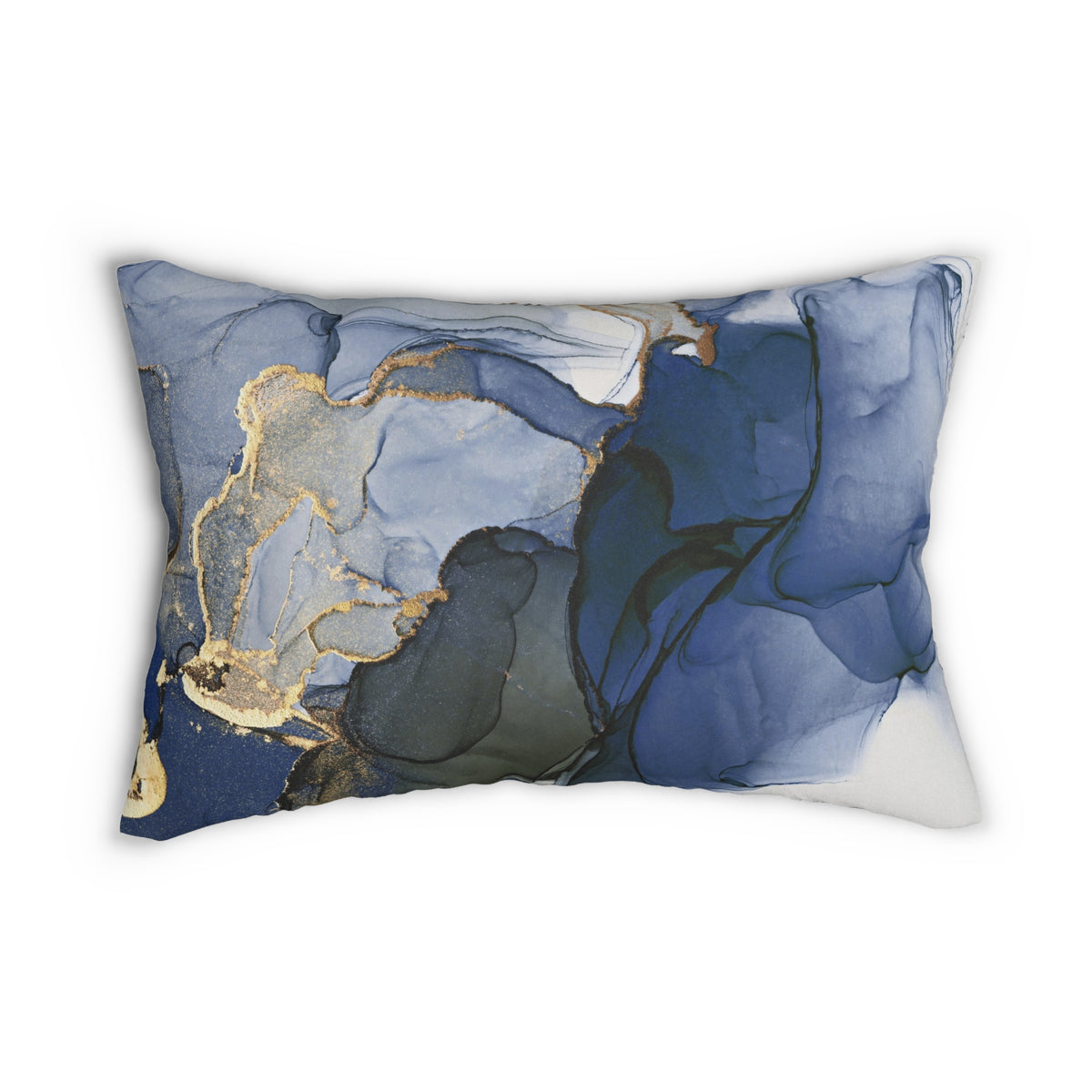 Navy Blue Muted Gold Alcohol Ink Lumbar Pillow