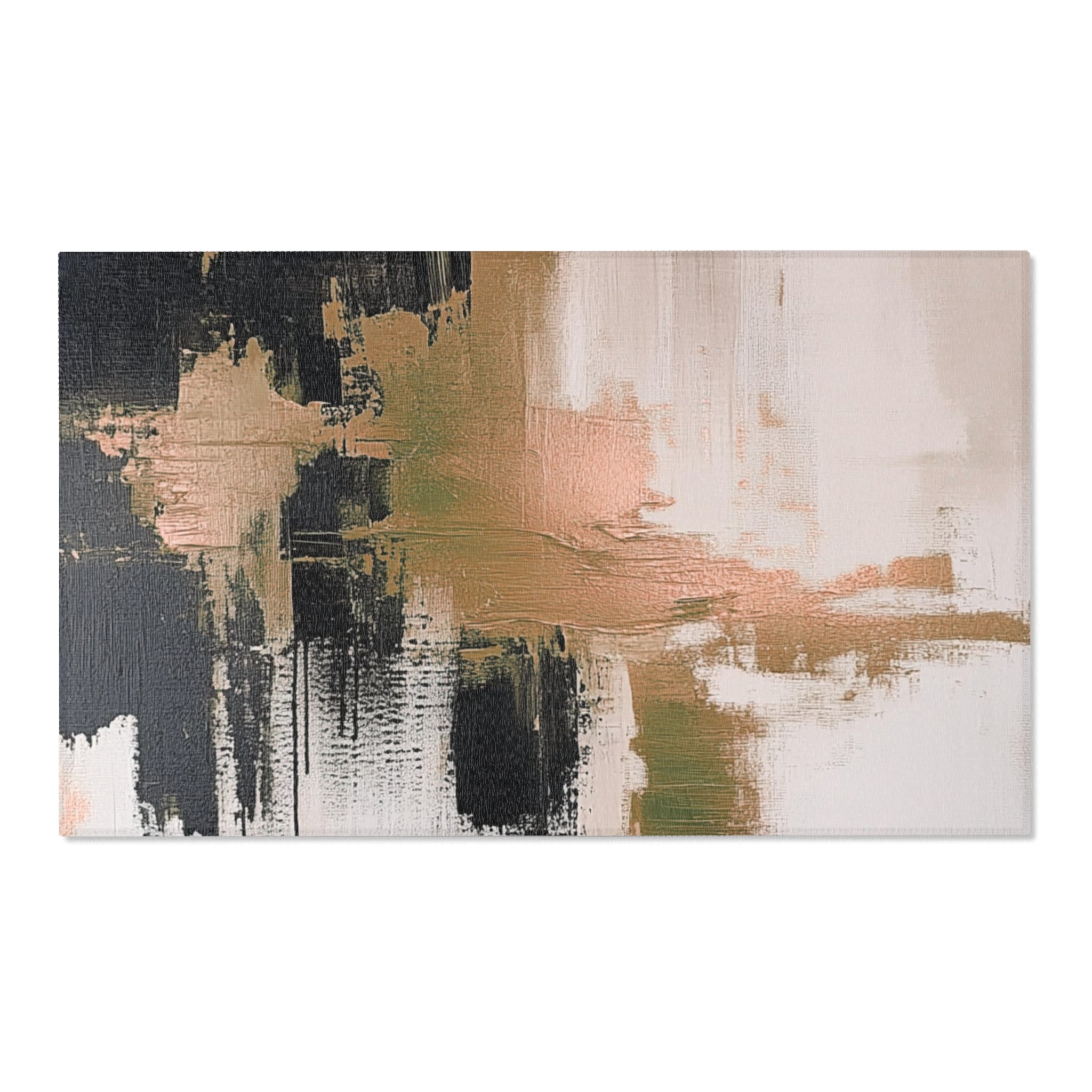 Abstract Area Rug | Rustic Black Muted Gold Beige Watercolor Artsy Rug